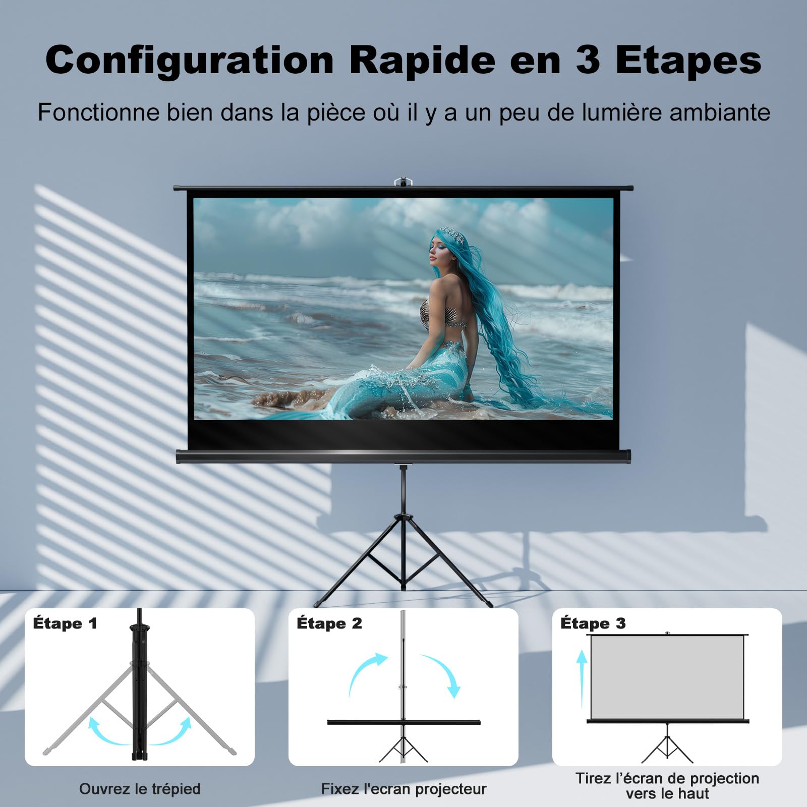 VISULAPEX 60" Ecran de Projection sur Pied, 16:9 Ecran Videoprojecteur Réglable avec Sac de Transport, Ecran Projecteur Intérieur Extérieur pour Films&Présentations