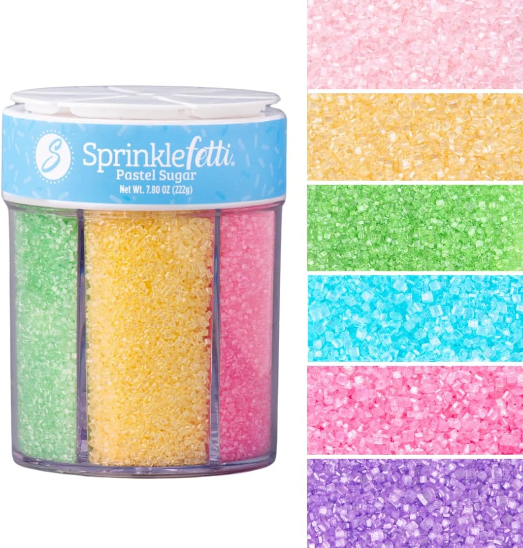 Sweets Indeed Pastel Colored Sugar 6 Cell Set โ Decorative Sanding Sugar for Baking & Decorating, Cupcakes, Cookies, Cakes & Desserts โ Spring Easter Baking Decorations โ 6.45 oz