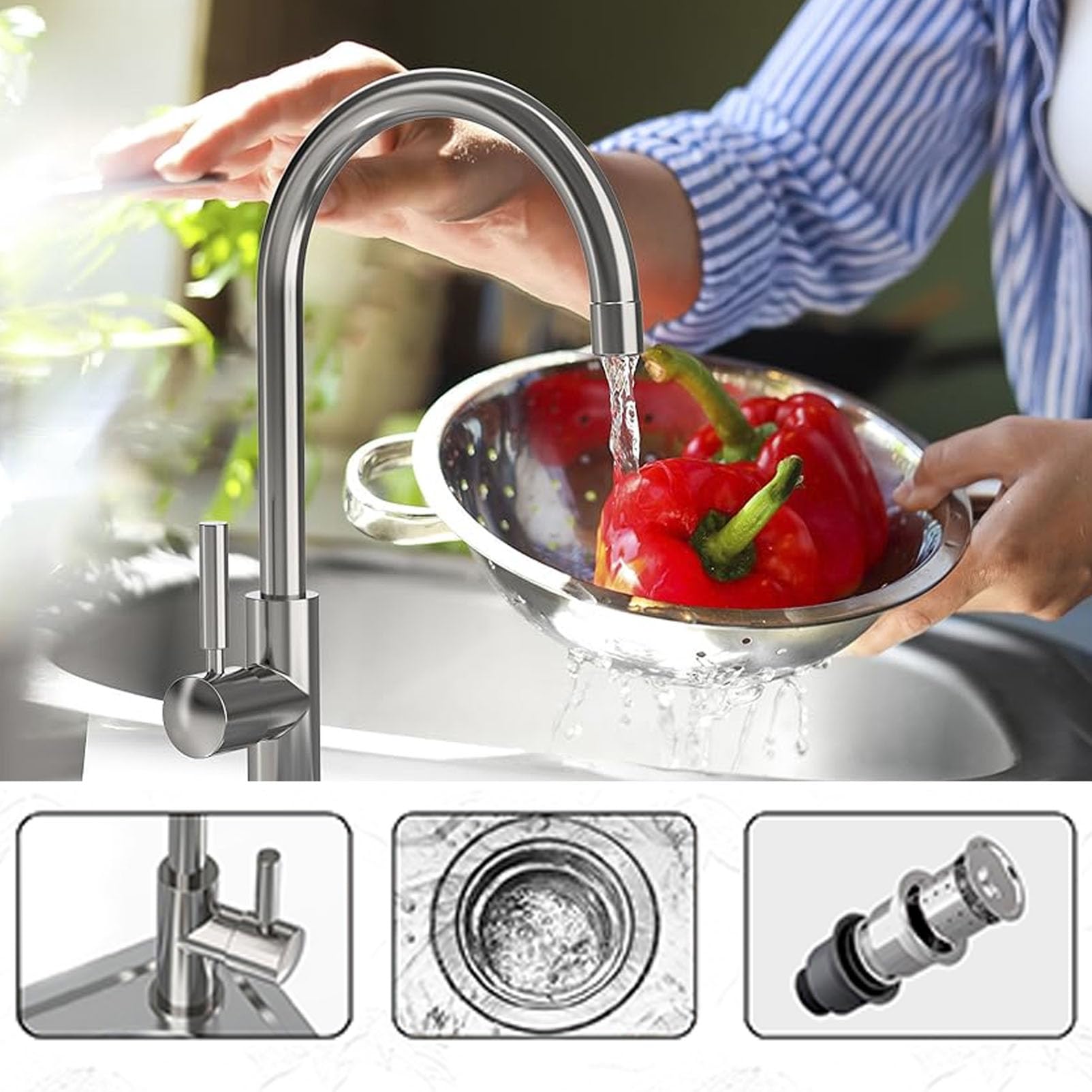 Éviers portables en acier inoxydable, évier de cuisine, évier de traiteur, évier d'extérieur sur pied unique avec robinet et drain, évier utilitaire pour garage, buanderie, restaurant