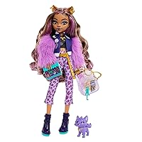Monster High - Clawdeen Wolf, bambola dal look mostruoso con cucciolo Crescent e accessori inclusi