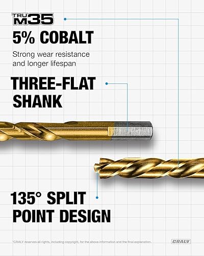 Miniatura 4 de CRALY Paquete de 10 brocas de cobalto de 14 de pulgada, brocas helicoidales M35 HSS con revestimiento de titanio, punta de tablero y punto de