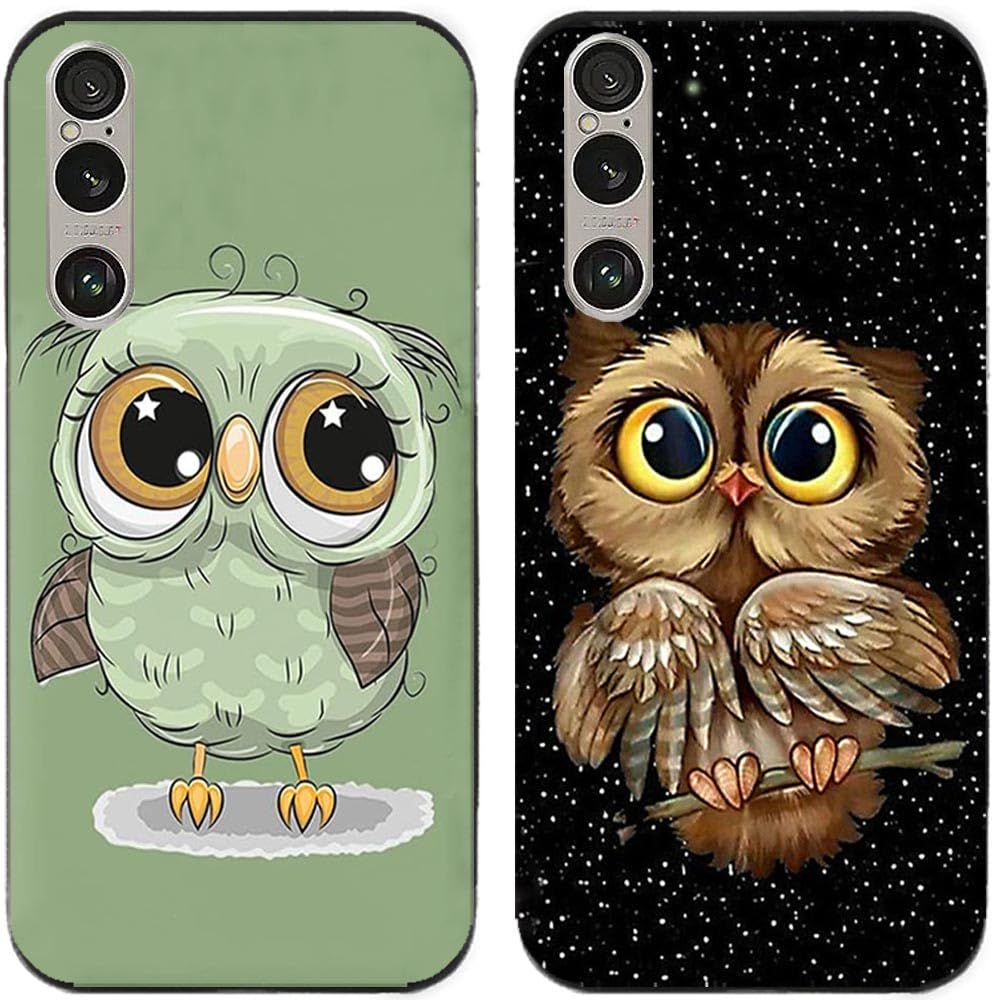Case For Sony Xperia 1 VI / 1VI / 1-VI,Cute Owl Printed Durable Degradable TPU Silicone Gel Thin Back Phone Case Cover,2 Pcs/lot
