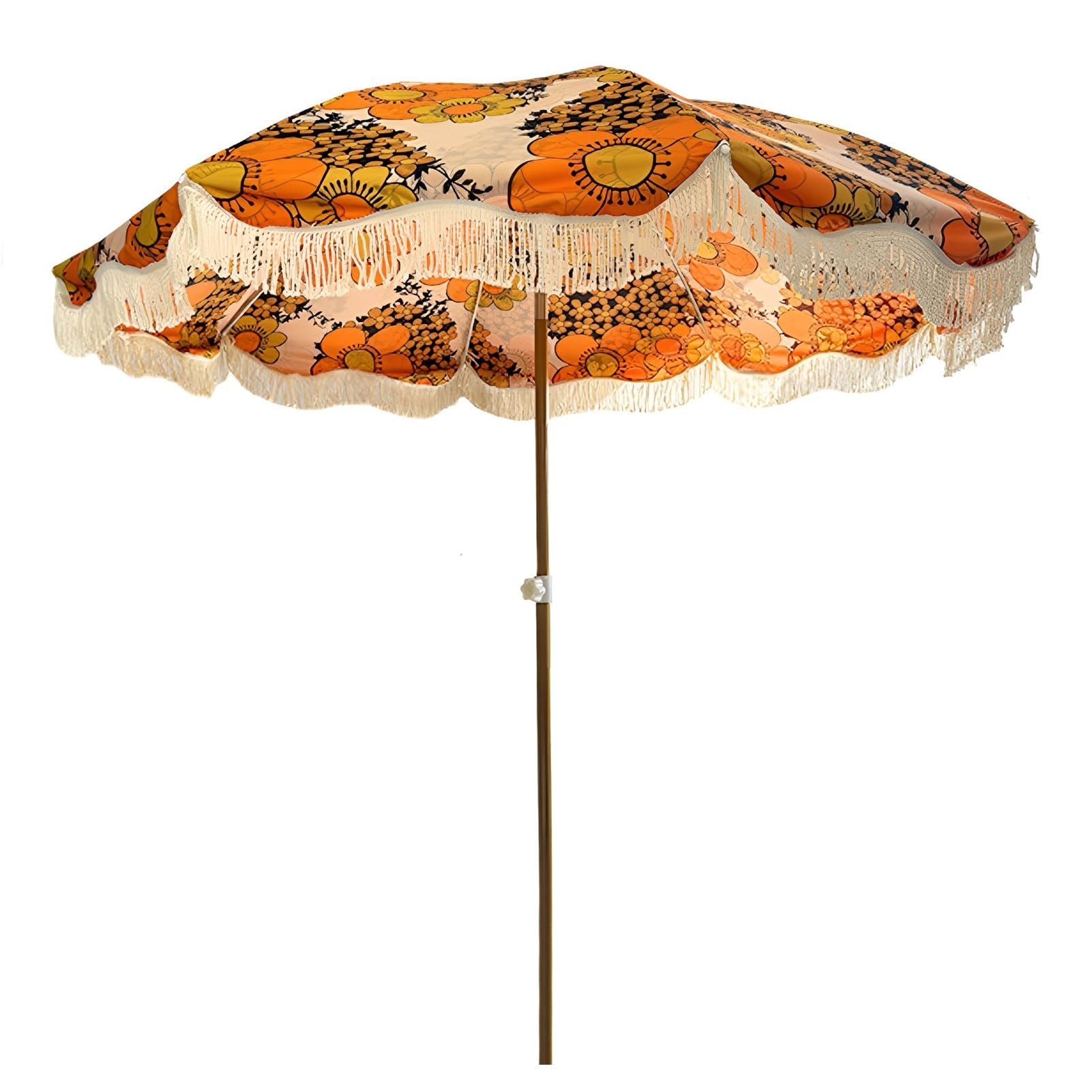 Parasol ogrodowy w stylu boho o średnicy 200 cm z frędzlami, z osłoną o współczynniku UPF 50+ i odpornością na wodę, z nadrukiem