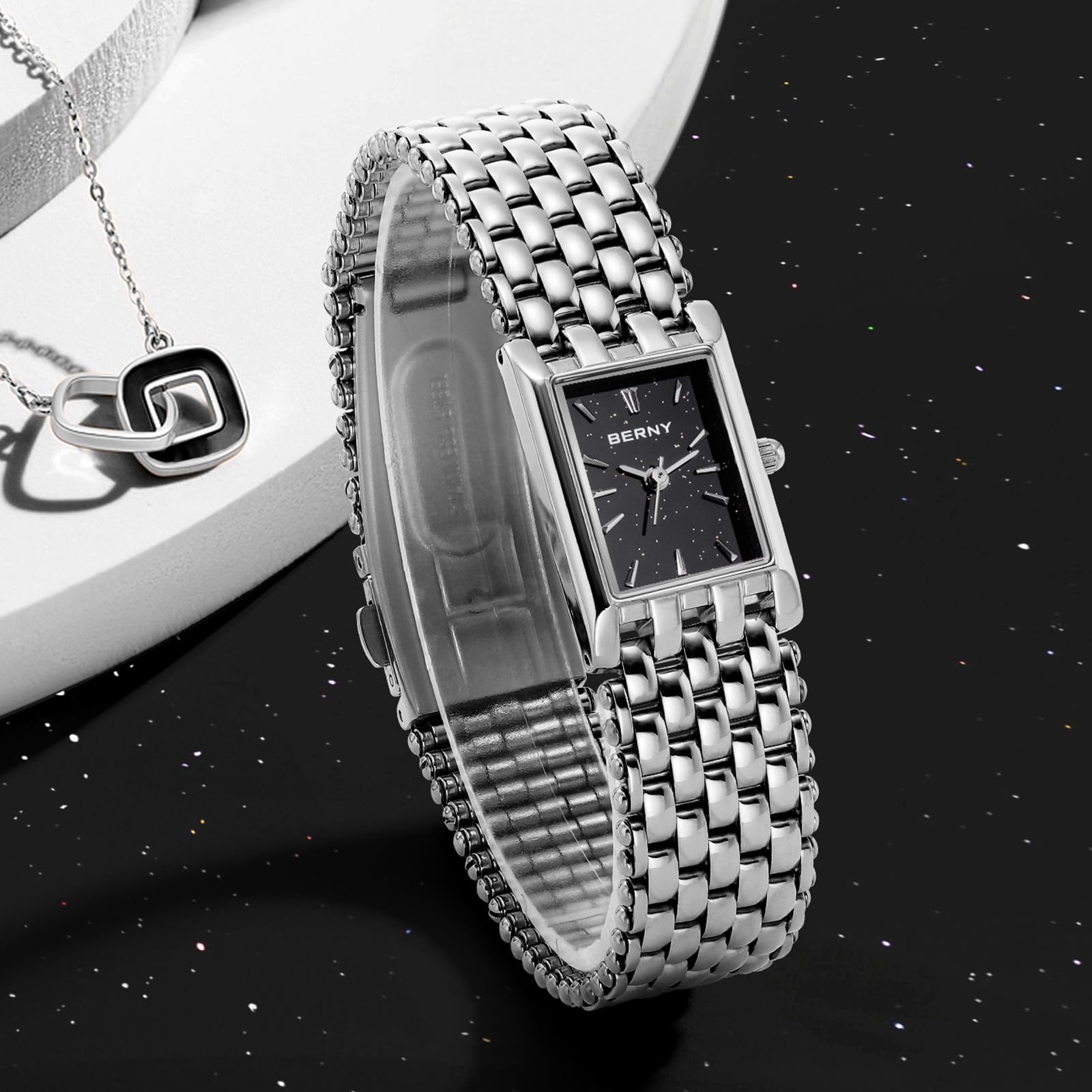 BERNY Relojes De Mujer Relojes De Cuarzo Reloj Plateado para Damas Pulsera De Moda Casual