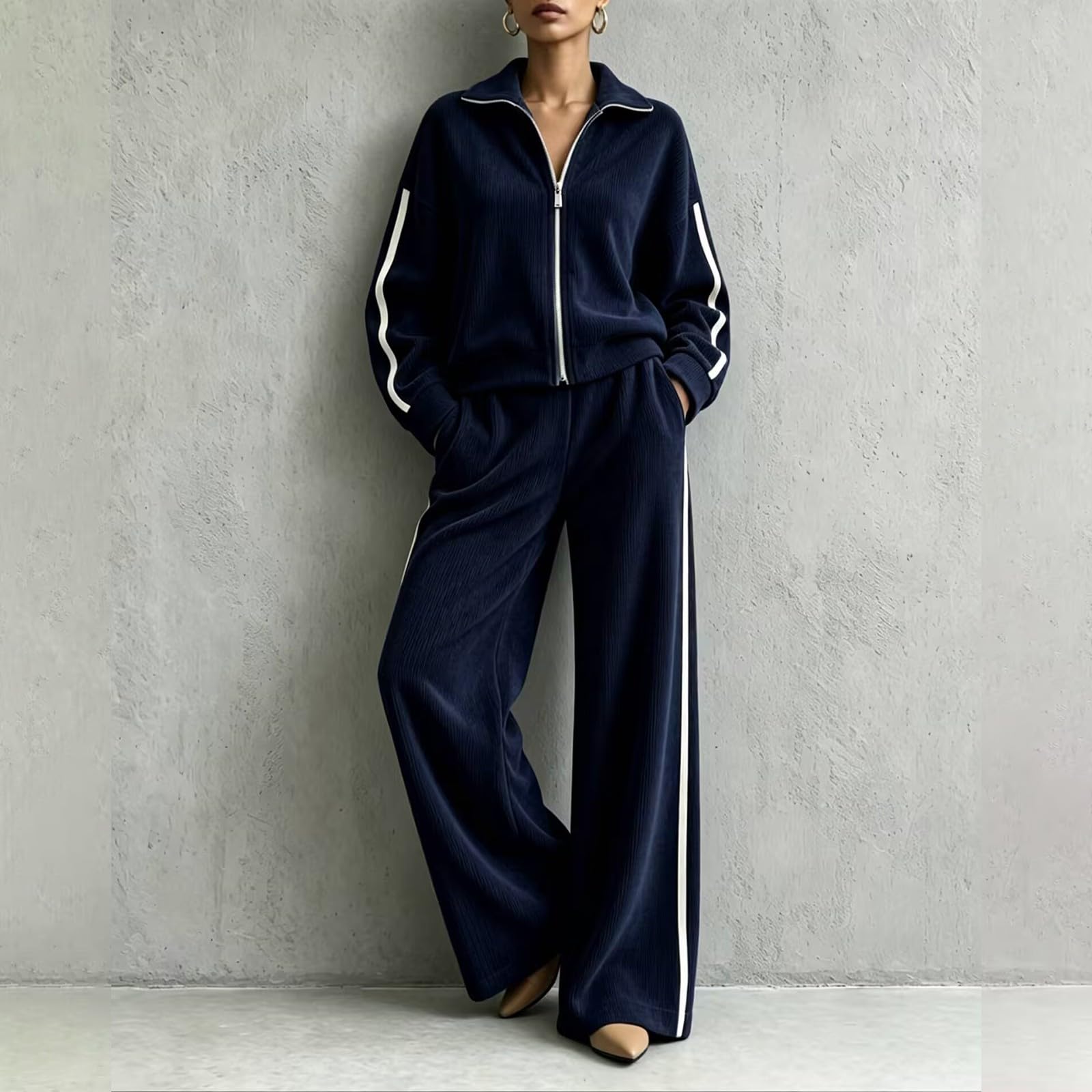 Completi Sportivi Donna 2 Pezzi Completi Sportiva Manica Lunga Scollo a V Tuta Palestra Completo Da Ginnastica Casual Set Top E Pantaloni a Gamba Larga Tute Per Jogging Yoga Fitness Da Casa Autunno