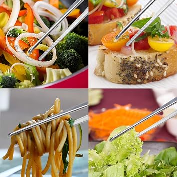 8 inch Long Kitchen Tweezers Stainless Steel, Chef Cooking Tweezers Tongs | Metal Tweezers Silver with Precision Serrated Tips Pincette for Baking Sea food, Bar Tweezer