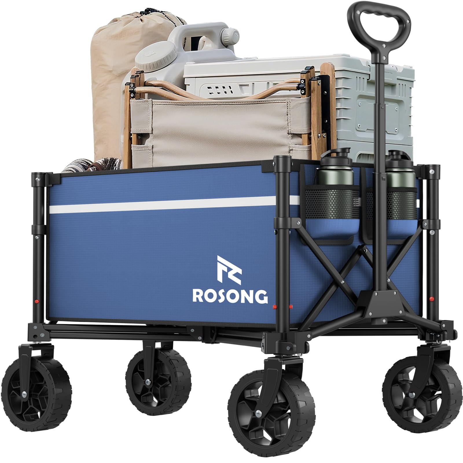 Navy Collapsible Wagon Cart with Wheels Foldable - Folding Utility Heavy Duty Wagons Carts for Grocery Sports Garden Shopping Camping