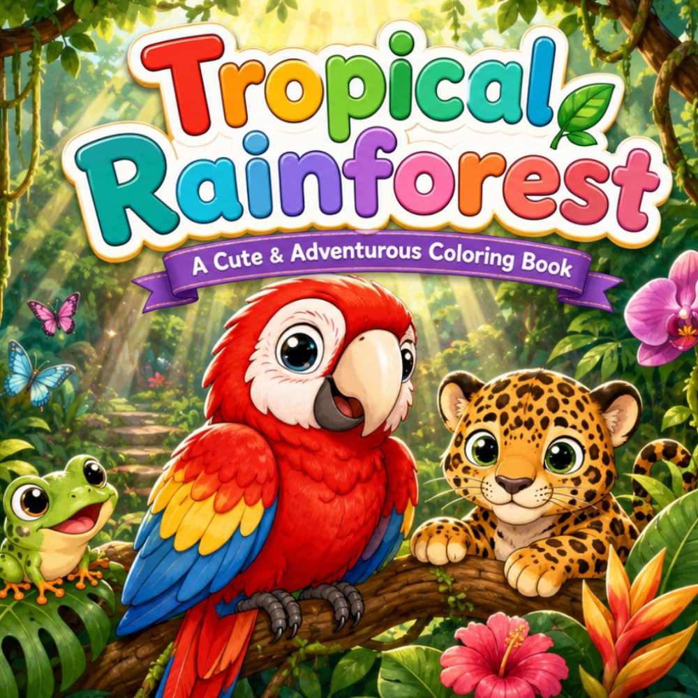 Tropical Rainforest: A Cute & Adventurous Coloring Book for Children with Jungle Animals, Parrots, Frogs, Jaguars and Tropical Nature Scenes