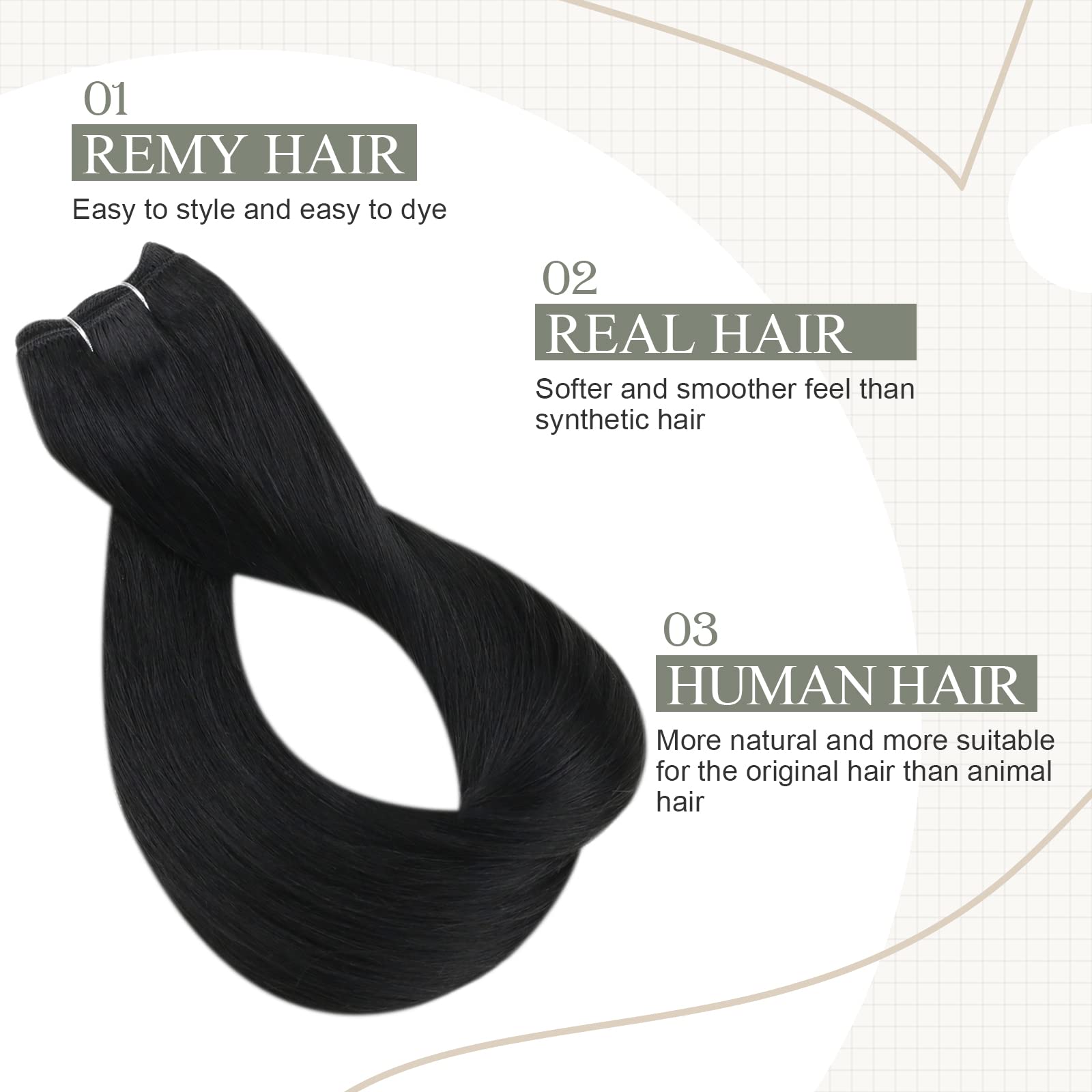 Fshine Matassa Extension Capelli Veri Jet Neri Extension Capelli Veri Originale Cucite 40CM 100g Extension Naturali Umani Lisci Bundles Human Hair Weft Extensions #1