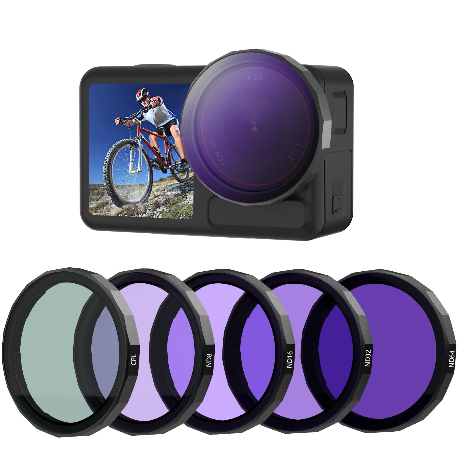 Zestaw 5-pak filtrów PL ND do akcesoriów Osmo Action 5 Pro, CPL+ND8+ND16+ND32+ND64 osłona obiektywu do DJI Action 5 4 3, wielowarstwowa/HD szkło optyczne/zatrzaskowe/metalowa ramka