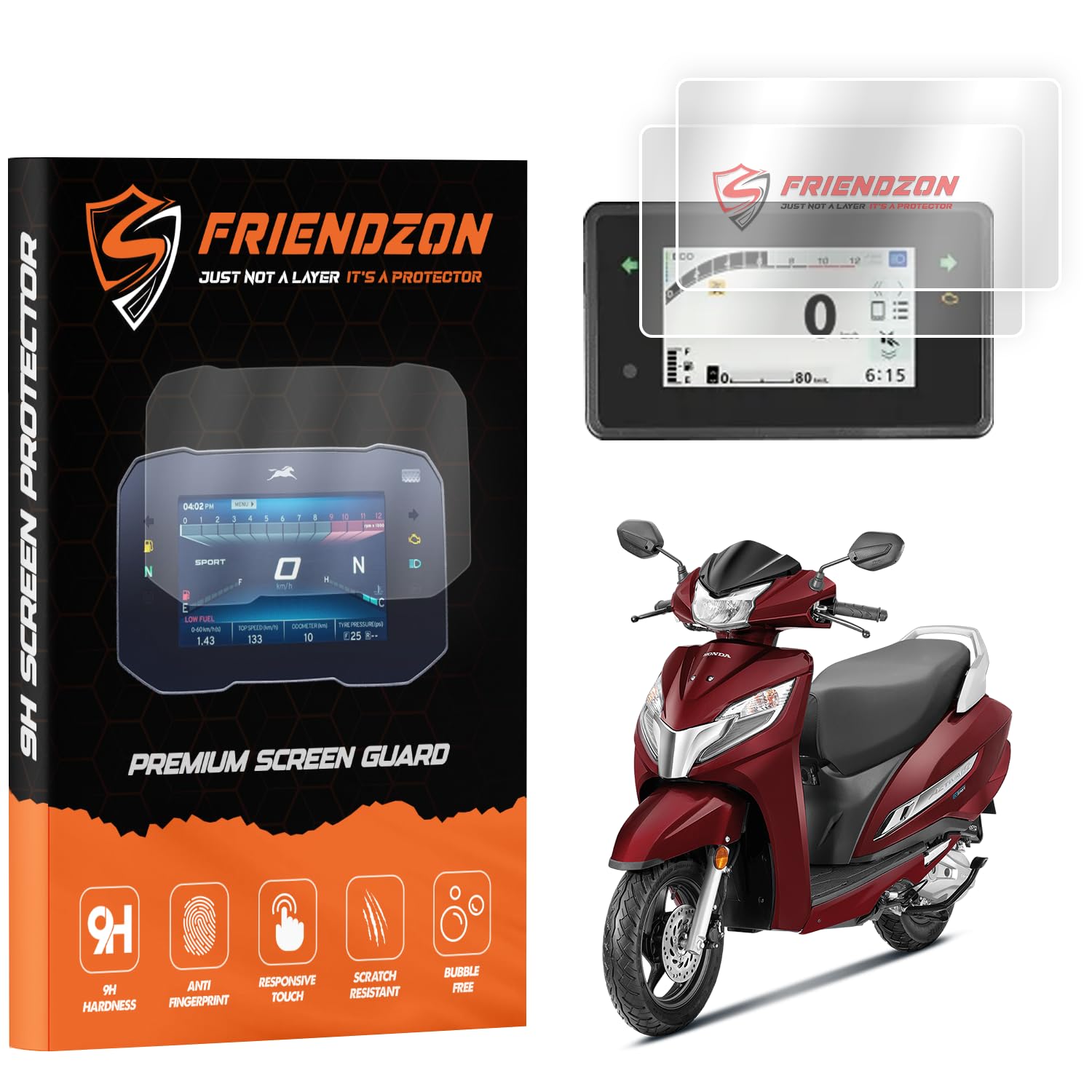 FriendZon 9H Screen Guard For NEW HONDA Activa 125 2025 | Honda SP 125 | DIO 110 | Activa 110 DLX / H SMART 2025 OBD2B | Anti Scratch || Water Resistant || HD Clear || TFT Instrument Cluster Protector || Speedometer Accessory [Not Tempered Glass] (Pack of 2)-image-11
