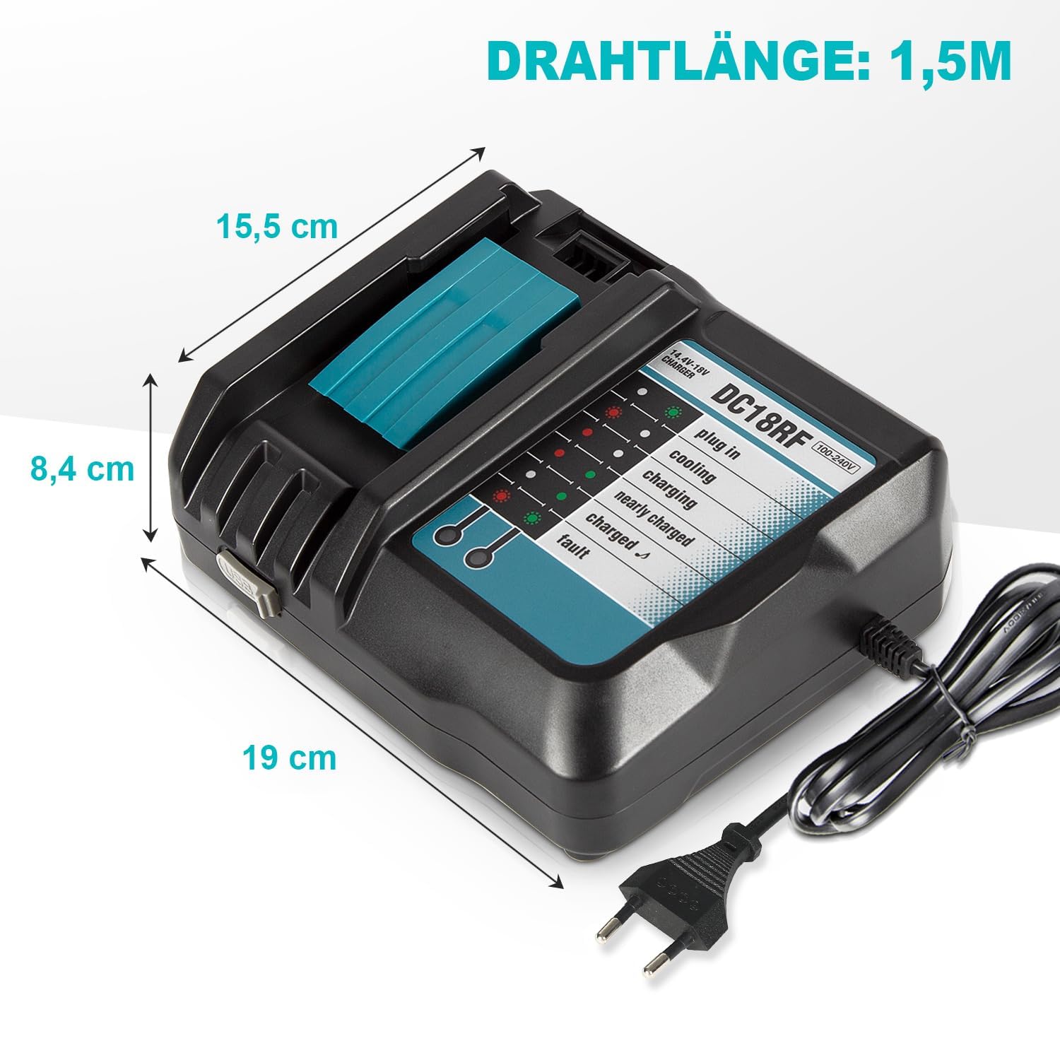 Cargador DC18RF + 2 baterías de repuesto para batería de 18 V 5500 Ah | Compatible con batería de ion de litio de 18 V, BL1815, BL1830, BL1840, BL1850, BL1860, BL1890, BL1415, BL1430, BL1440