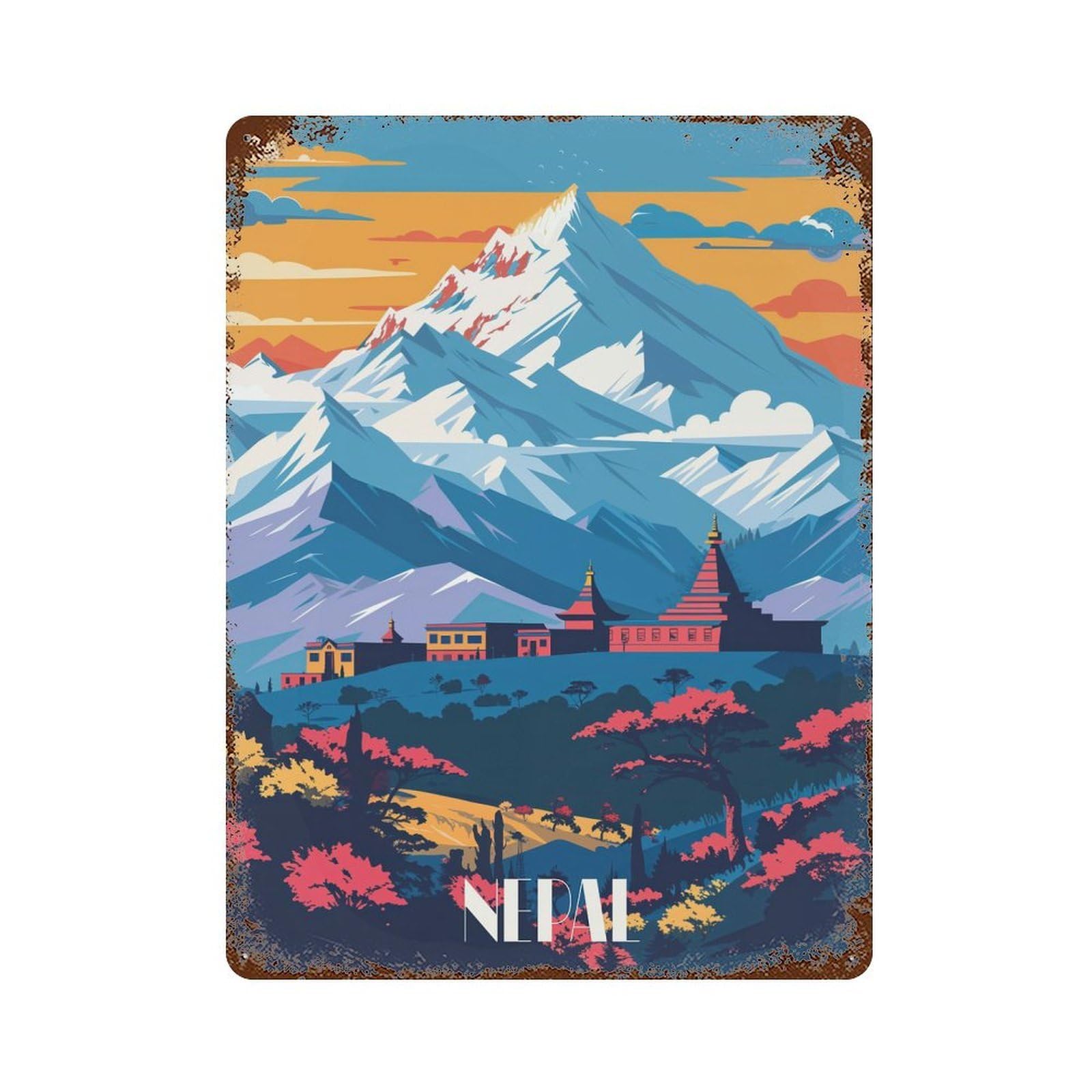 Himalayan Majesty Rusty Metal Tin Sign 15.7"x11.8", Rustic Home Decor for Living Room, Hallway And Home Decor