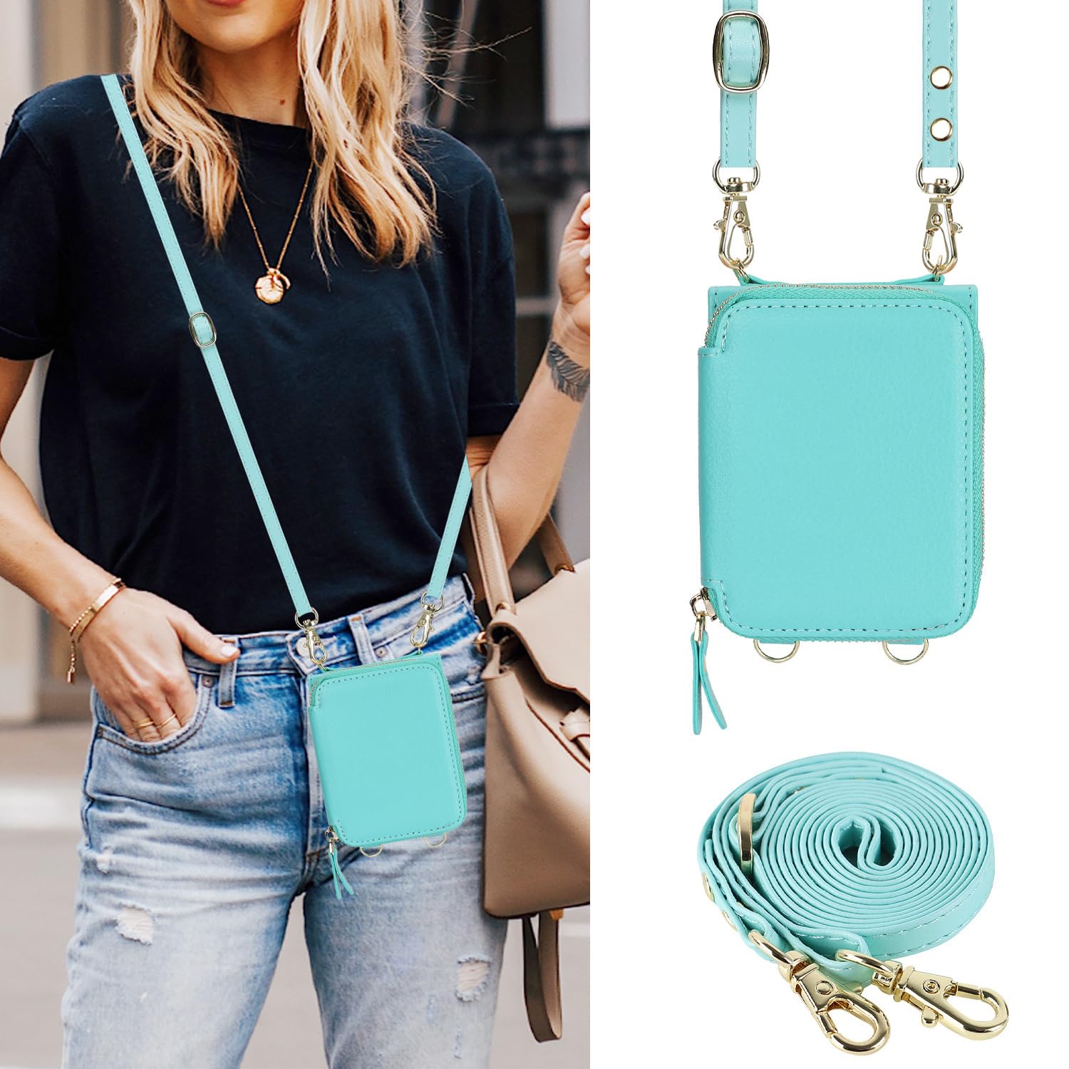 Etui crossbody do telefonu Samsung Galaxy Z Flip 6, skórzane etui z przegródkami na karty z blokadą RFID, z klapką i zamkiem błyskawicznym, portfel, etui na telefon, smukłe, zielone