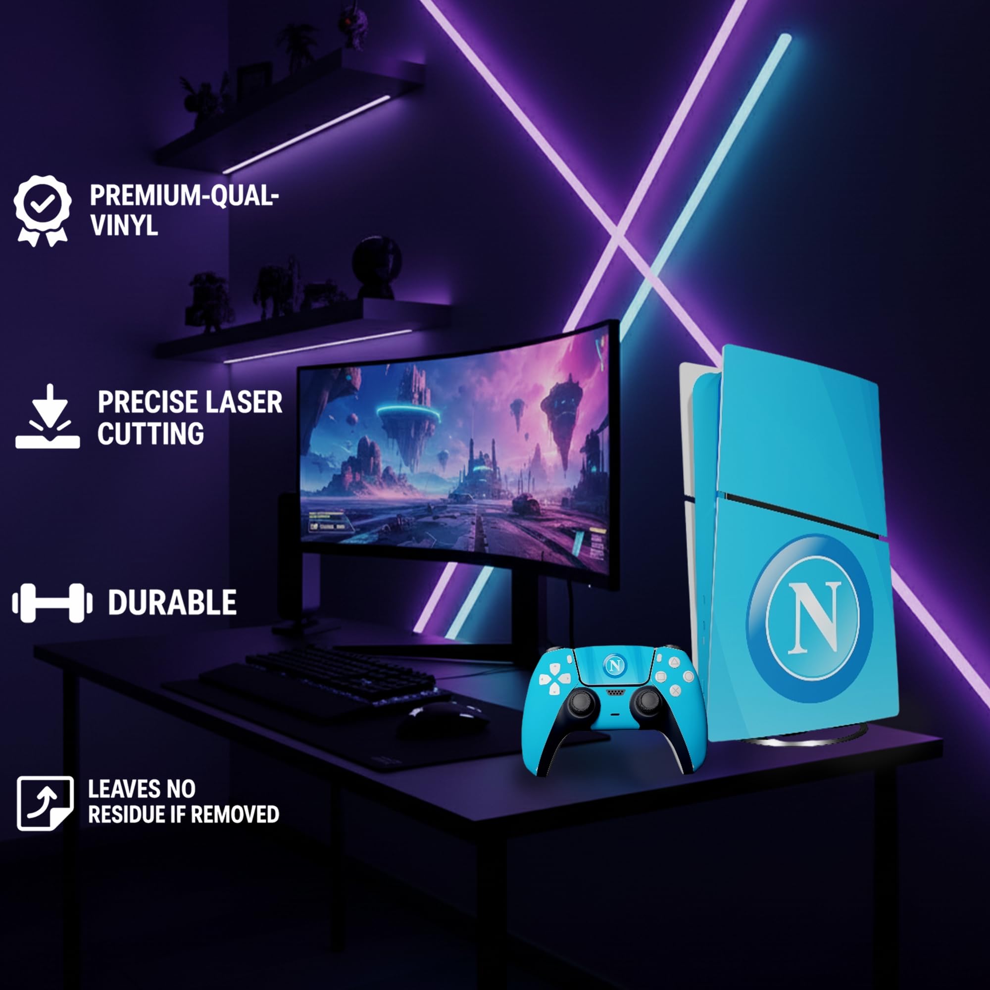 MaD Vision® Extra-Durable Skin Kit per PlayStation 5 (PS5) Disc | Set di Pellicole Adesive in Vinile Opaco per la Console e 2 Controller - per Napoli Design