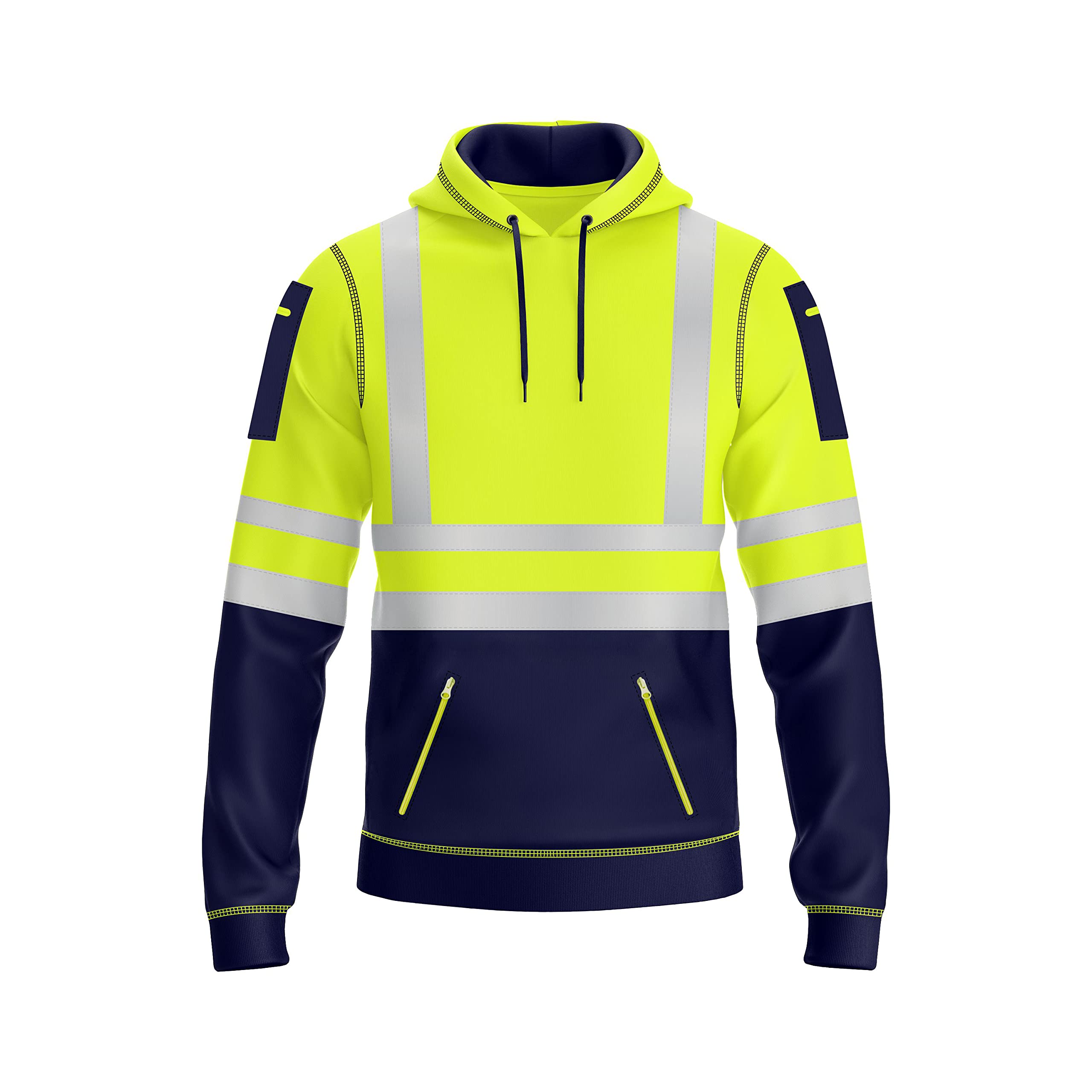 NOROZE Mens Hi Vis Hoodie with Reflective Tape, Pullover High Vis Hoodie for Safety Workwear– 4 Utility Zipped Pockets, Work Hoodies for Men, High Visibility Hooded