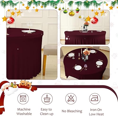 Miniatura 20 de Mantel redondo de 60 pulgadas blanco con borde elástico – Mantel ajustado sin arrugas y lavable para mesa redonda de 5 pies, mantel reutilizable