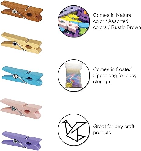 Miniatura 9 de Millennial Essentials Mini pinzas para la ropa de madera natural, 60 piezas, 1.4 pulgadas de papel fotográfico para álbumes de recortes, artes y