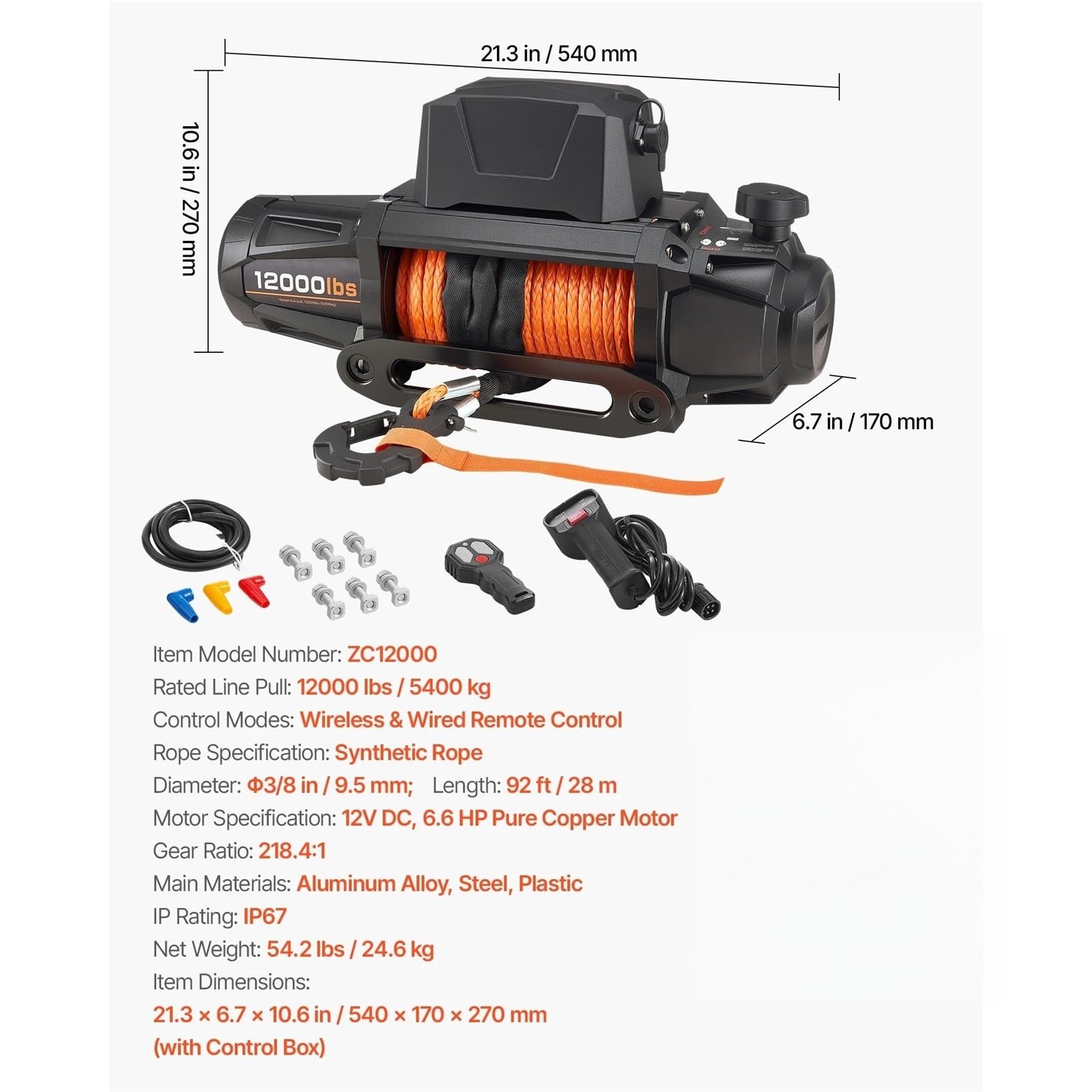 Wciągarka Elektryczna 10000/12000/13500 Funtów 12 V DC Samochodowa Z Liną Syntetyczną O Długości 90 Stóp Wciągarki elektryczne(12000 lbs)
