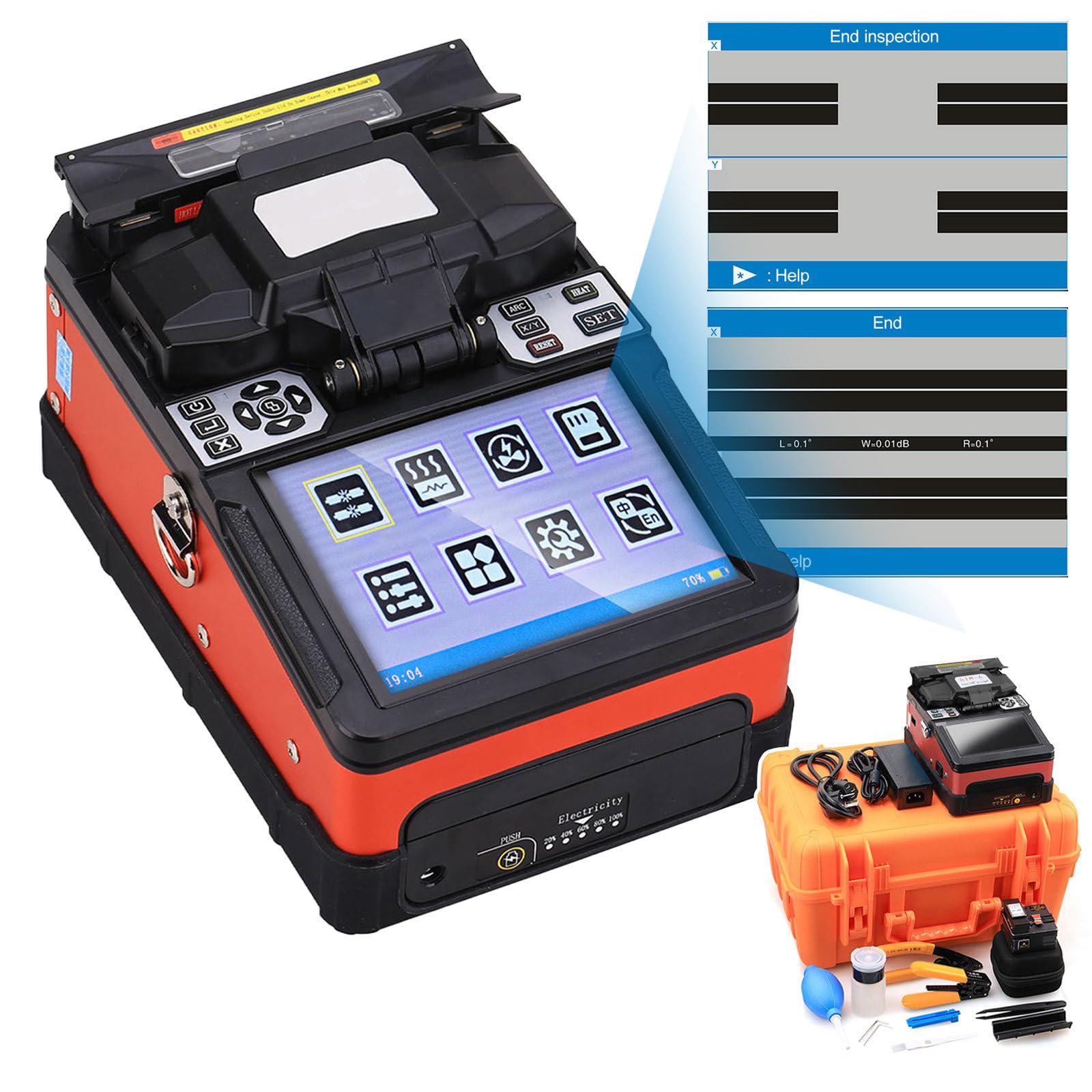 agreilduite Fiber Splicing Machine-Automatic Focus, Fusion Splicer Kit for SM/MM/DS/NZDS,kit with 4pcs Electrodes & Cleaver/Stripping Tool&5In LCD Screen,FTTH Fusion Splicers-7S Splicing/18S Heating