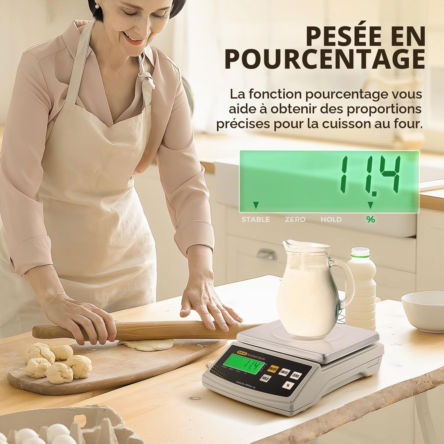 Bonvoisin 6 kg/2 g Balance de Cuisine Numérique - g/oz, Pourcentage & Tare