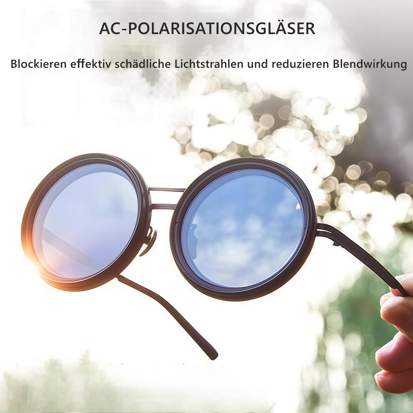 9-stufig verstellbare runde polarisierte Sonnenbrille für Herren | Autofahren, Angeln, Reisen | ND-Linse mit UV400-Schutz,verstellbare Linsen