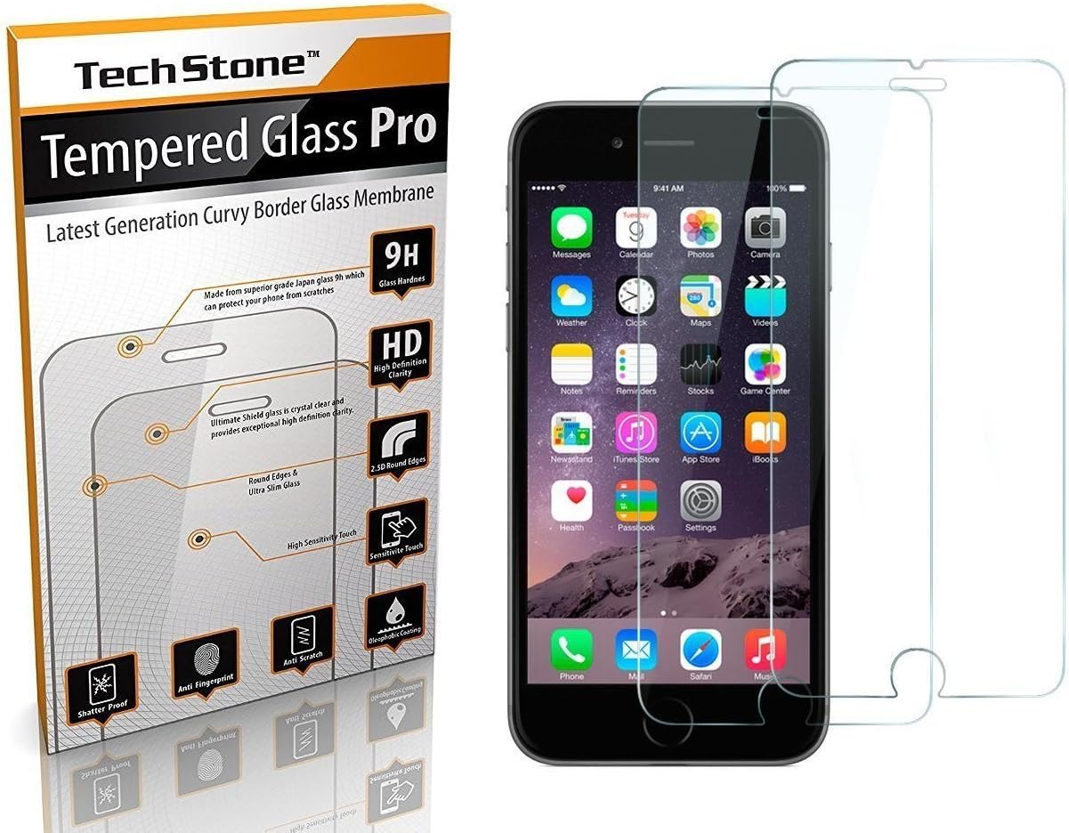 IPhone 6 Plus / 6s Plus Screen Protector Tempered Glass, TechStone Ballistic Tempered Glass,9H Hardness, Curved Edge,Bubble Free,Anti-Scratch,Fingerprint&Oil Stain Coating. (Pack of 2)