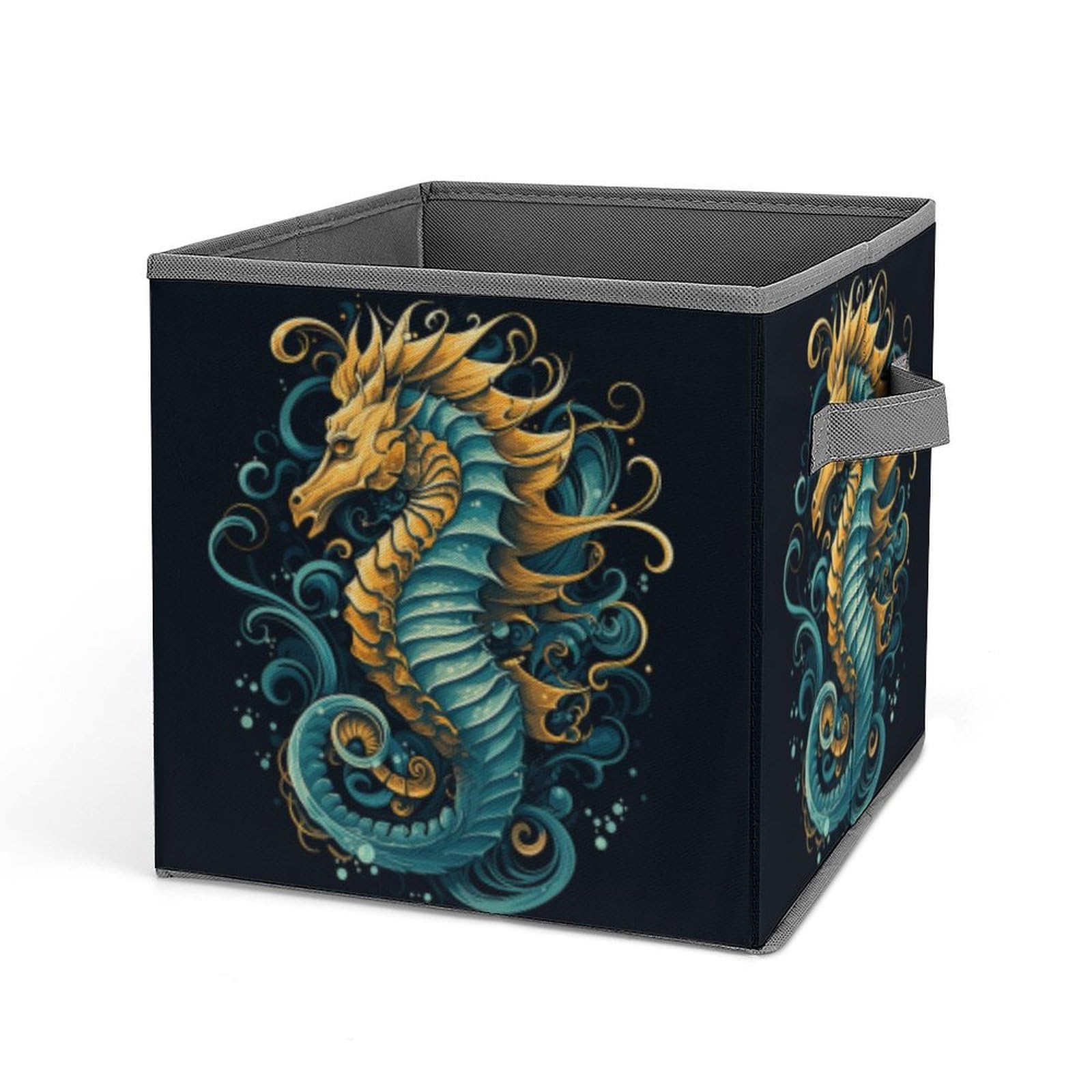 QMNALP Storage Bins Collapsible Seahorse Blue Pattern Printed Container Bin with Handles Storage Baskets for Organizing Storage Bin