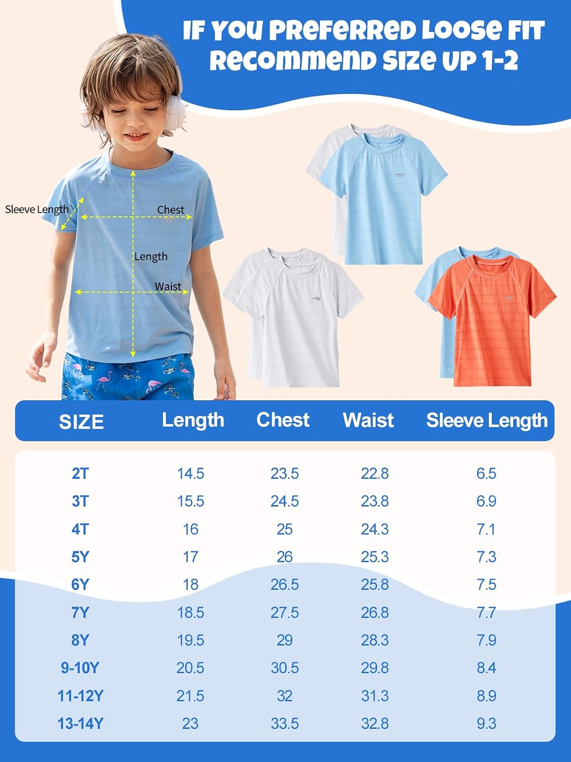 Angel season 2 Pack Boys Rash Guard Short Sleeve Size 5 White Summer Beach Oceanside Swim Shirts UPF 50+ Outdoor Hiking Fishing Quick Dry White Blue Breathable Lightweight