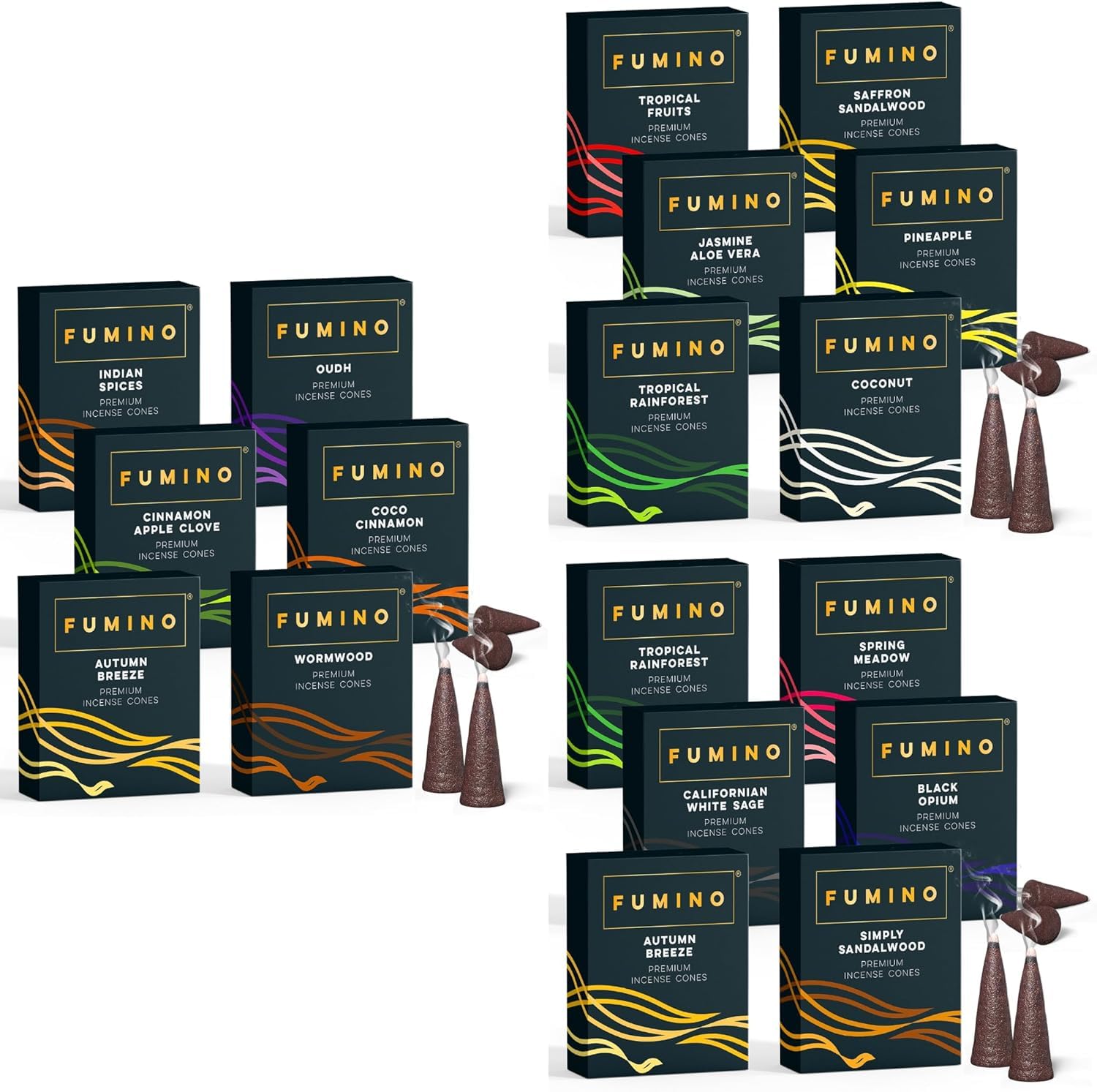 Fumino Black Incense Cones Fresh Multipack Mega Bundle 18 Boxes 270 Pieces Masala Agarbatti Joss Fragrance For Relaxation And Meditation, Home And House Decor Scent