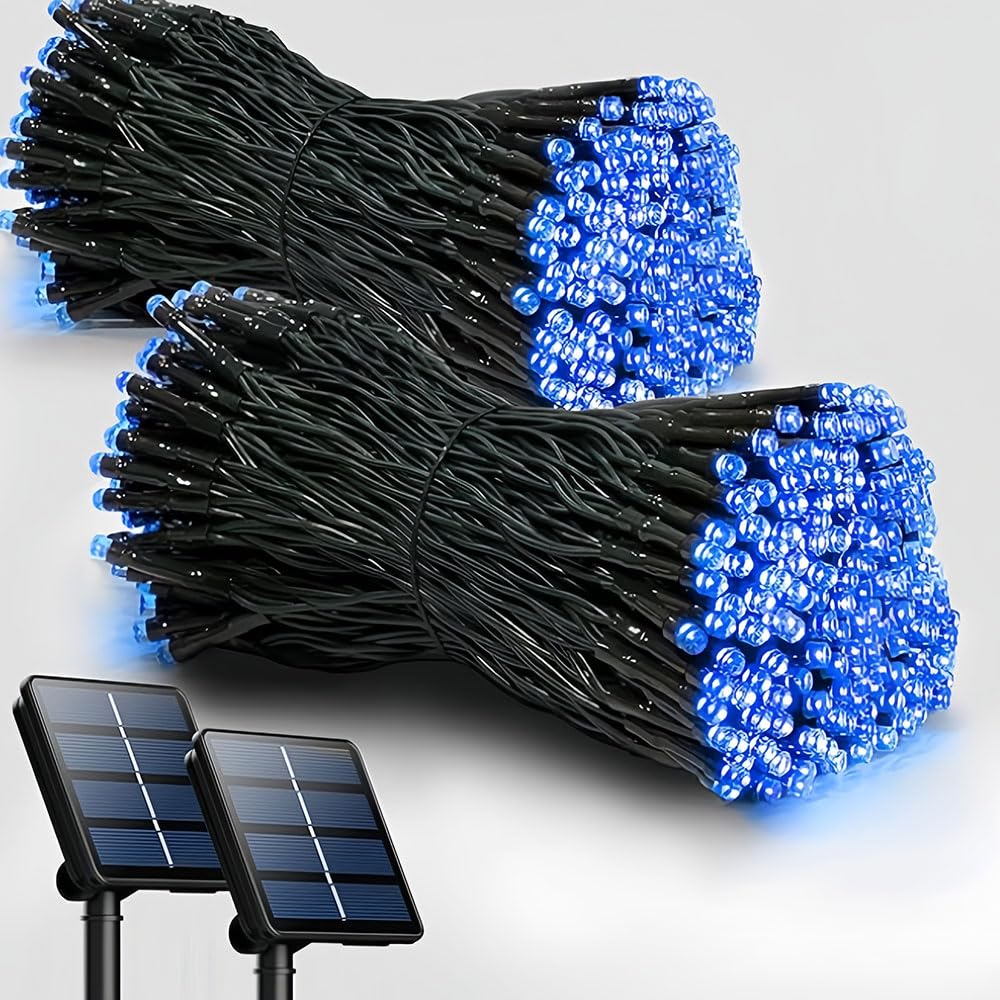 Treer Solar Outdoor Fairy Lights, 2 Pieces Solar Powered Garden Lights - IP65 Waterproof, Outside Garden Ornaments Outdoor LED String Lighting for Patio Yard Party Wedding (Blue,22m 200 Lights)