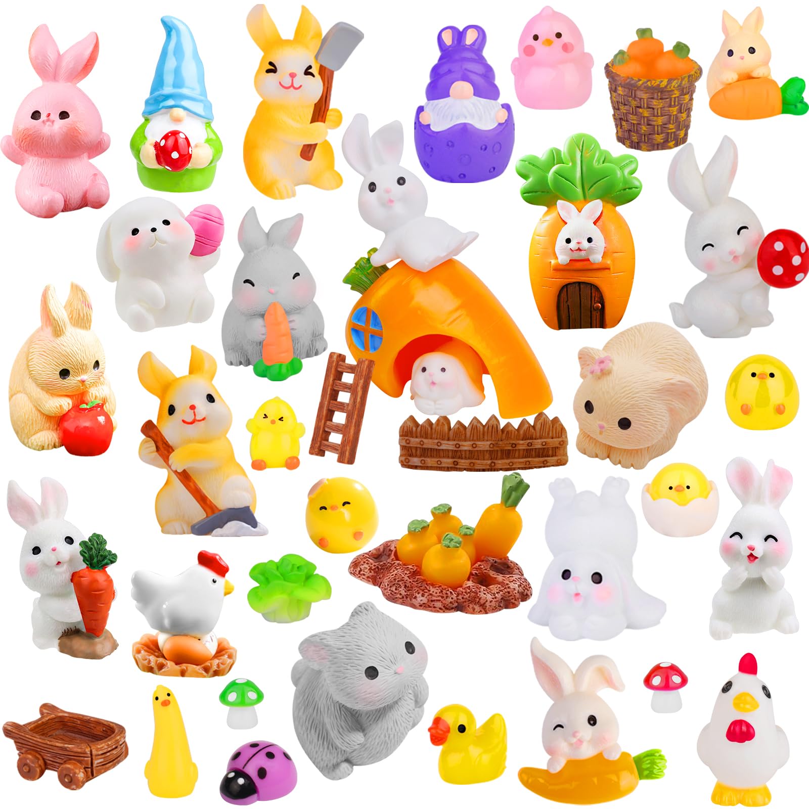 WIURGOHA 50pcs Easter Mini Resin Animals,Tiny Resin Easter Bunny Chicks Plastic Animal Figures Bulk,Mini Animal Figurines Village Egg Fillers for Fairy Garden Micro Landscape Aquarium Dollhouse Decor — image 1
