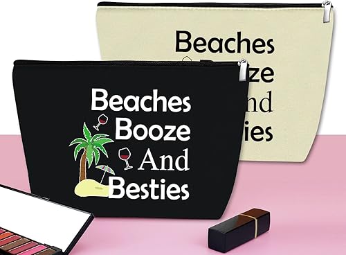 Miniatura 4 de Regalos de playa para mujeres, bolsa de maquillaje, regalos para amantes de la playa, Negro + Beige)
