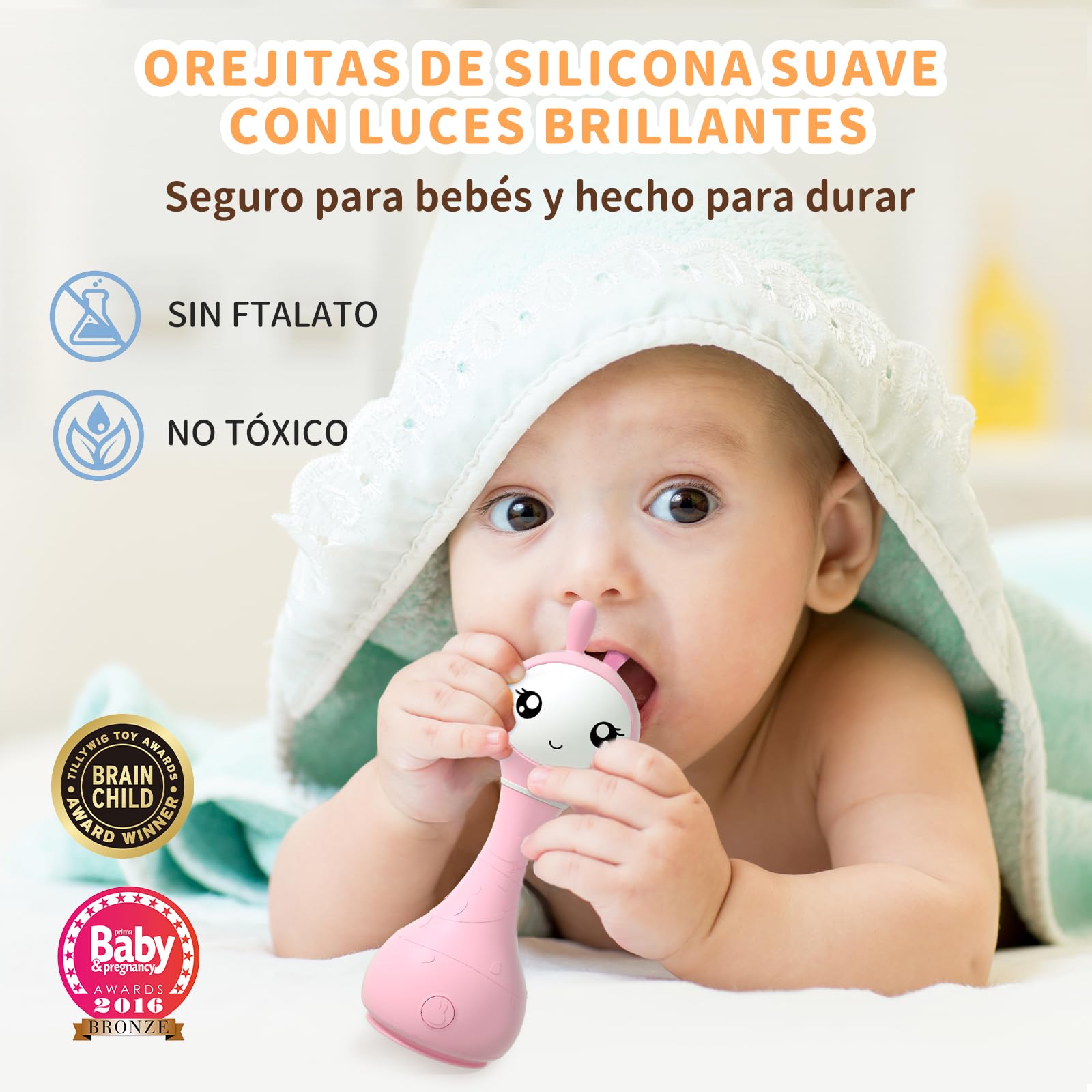 Sonajero Musical Con Luz Para Bebés De 6+ Meses – Juguete Sensorial Y Educativo, Fácil De Agarrar, Regalo Perfecto Para Recién Nacidos