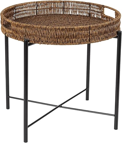 JYXIN Mesa auxiliar de ratán, mesa auxiliar de ratán, mesas auxiliares tejidas para sala de estar, mesa auxiliar redonda tejida de ratán, mesa disponible en Yaxa Peru