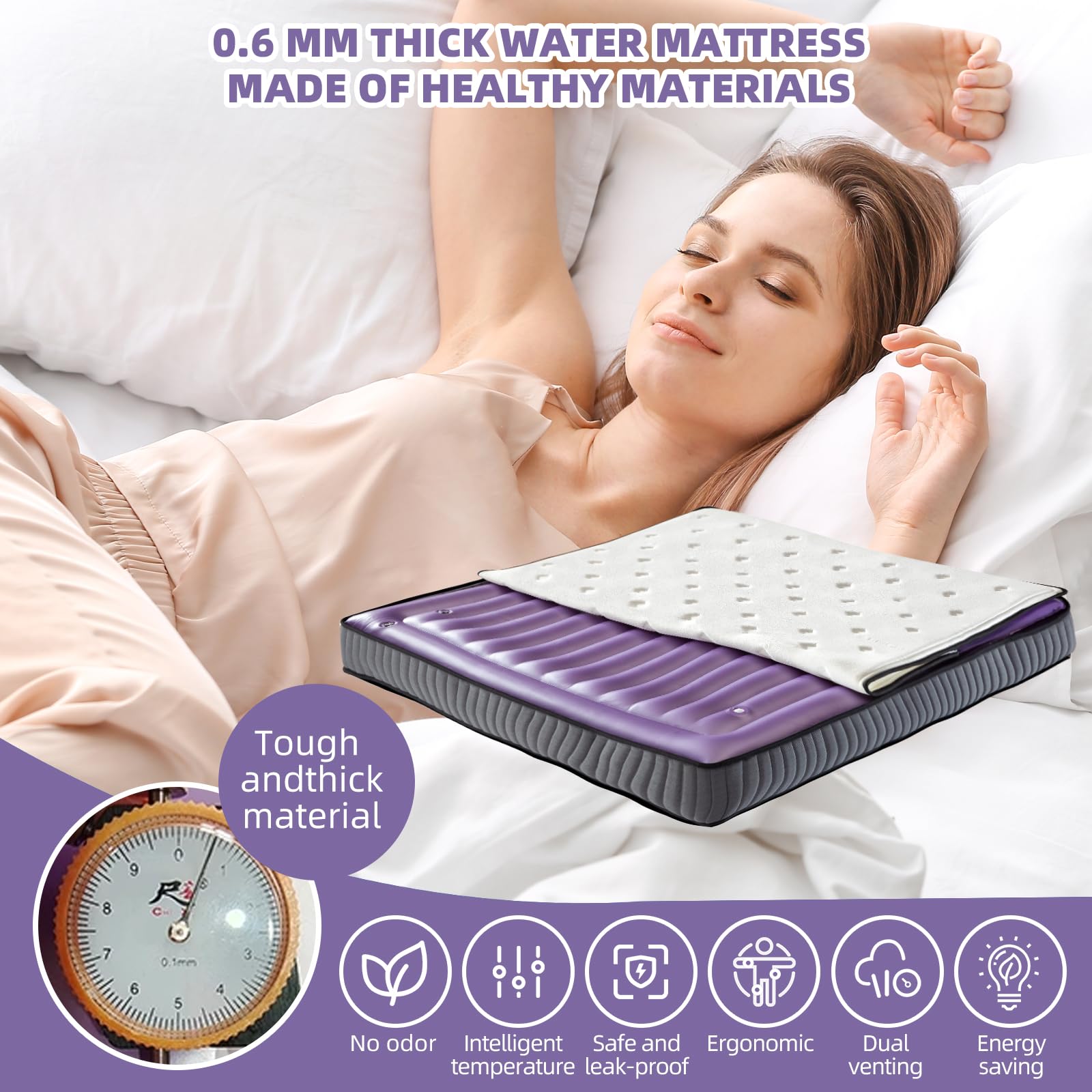 Waterbeds Mattress,95% Waveless PVC Water Bed with Thermostat, Both Water and Air Can Be Used, Foldable Waterbed Mattress, Water Bed Without Additional Frame (California King-72