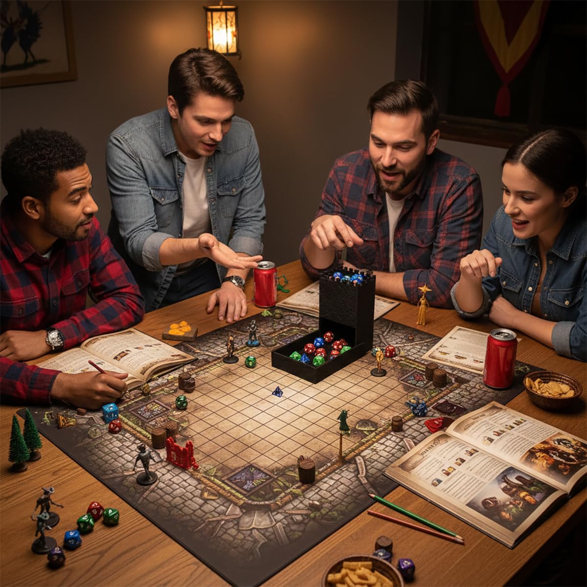 Torre di dadi pieghevole portatile, design castello nero, rullo compatto per dadi pieghevole per giochi di ruolo da tavolo e giochi da tavolo