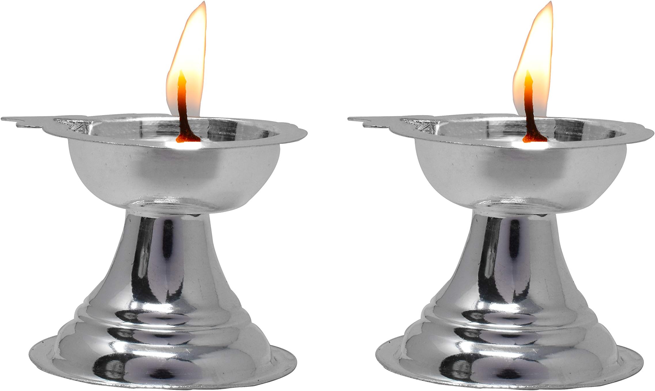 Pure Sterling Silver Pair of Diya / Deepam for Puja Diwali Mandir, Oil Lamps in 925 Precious Silver { Total Weight 18-20 GMS} { 2 Pieces, 1.25 x 1.50 Inches Each }