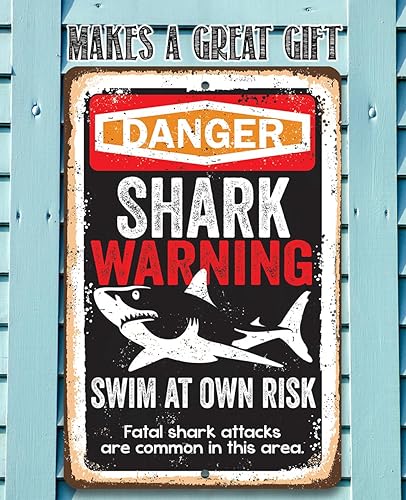 Miniatura 7 de Shark Warning Swim at Own Risk - Beach Sign Metal Sign - Great for Beaches and Poolside Areas, Coastal and Nautical Wall Accessories and Gift, 8x12