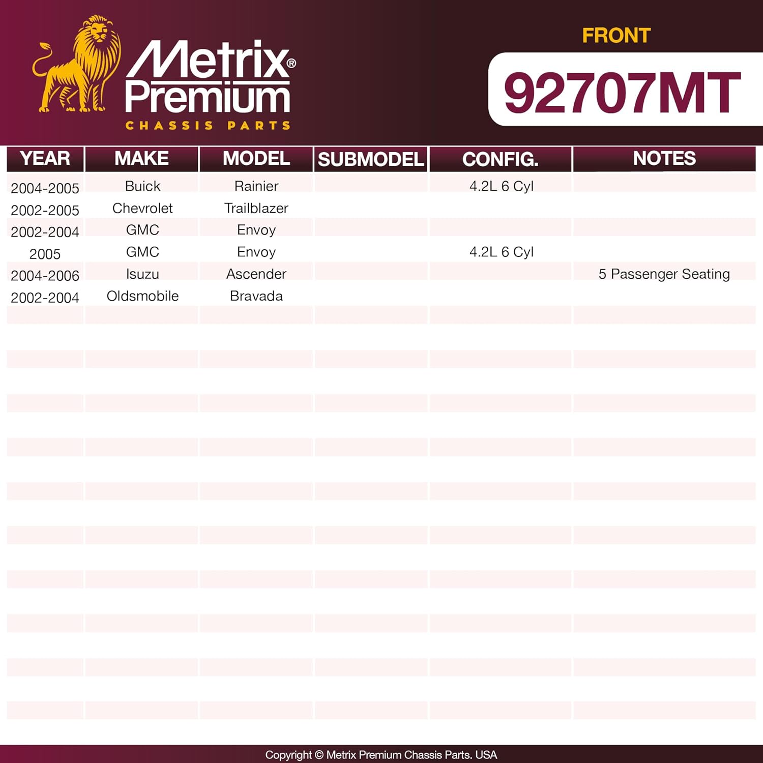 Metrix Premium Chassis Parts - 12.01 inch (305 mm) 2 PC Front Coated Ventilated Disc Brake Rotor Fits 04-05 Buick Rainier, 02-05 Chevrolet Trailblazer, GMC Envoy, 04-06 Isuzu Ascender 580019FZN