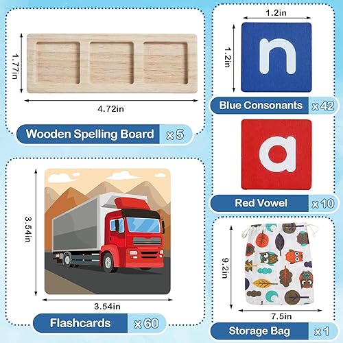 Miniatura 7 de Juguete Educativo de Palabras CVC Juegos de Ortografía, Actividades de Aprendizaje Preescolar para Niños Pequeños, Juguetes de Aprendizaje