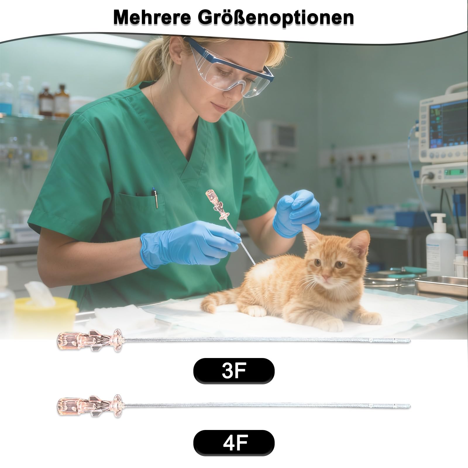 10 STÜCK Katheter für Katzen, Katheter zur Harnableitung, Katheter für Harnleiter bei Katzen. (4FR-1.3X130MM)
