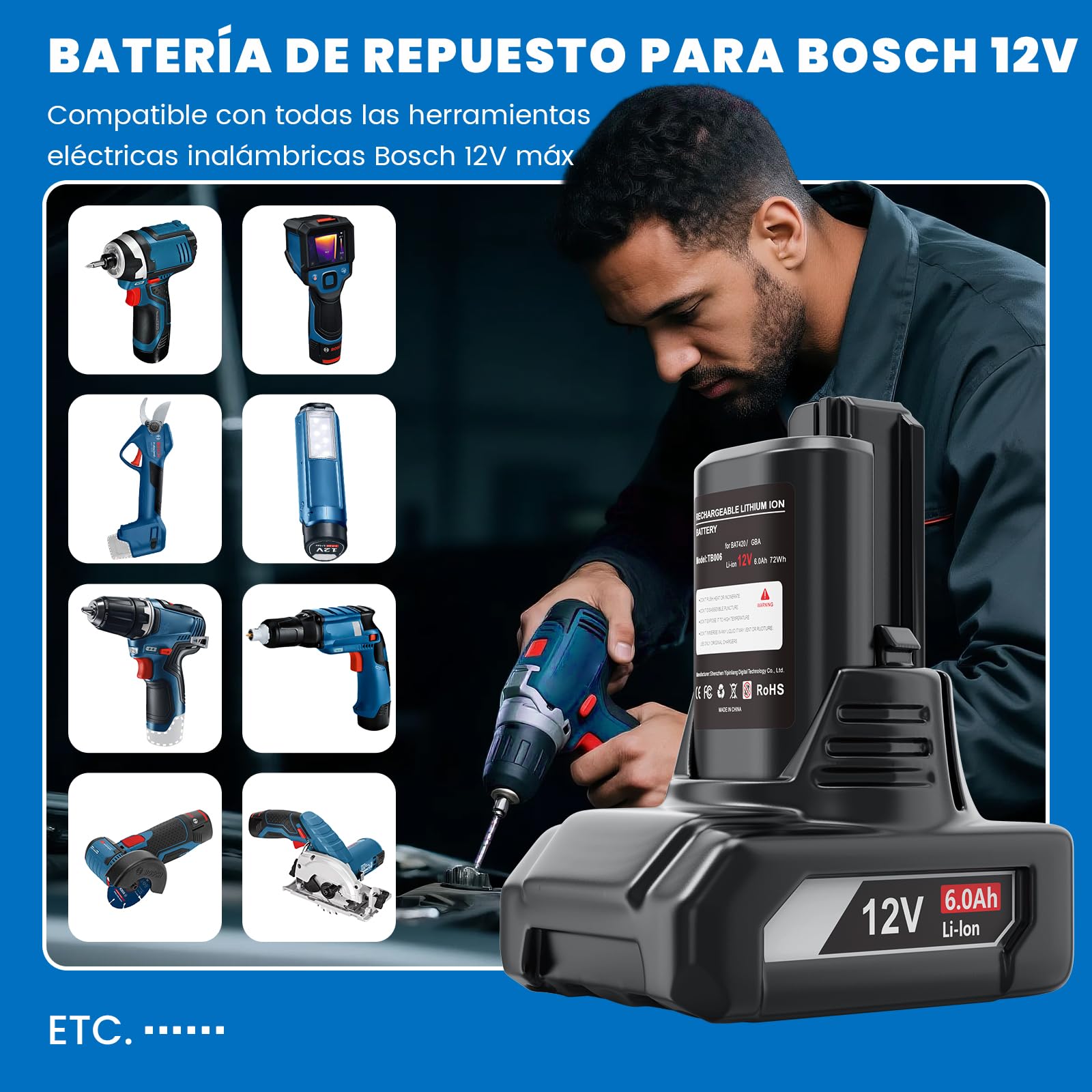 Batería de Repuesto para batería Bosch 12V: 6,0Ah Li-Ion batería Compatible BAT420 BAT411 BAT411A BAT412 BAT413 (2 Unidades)