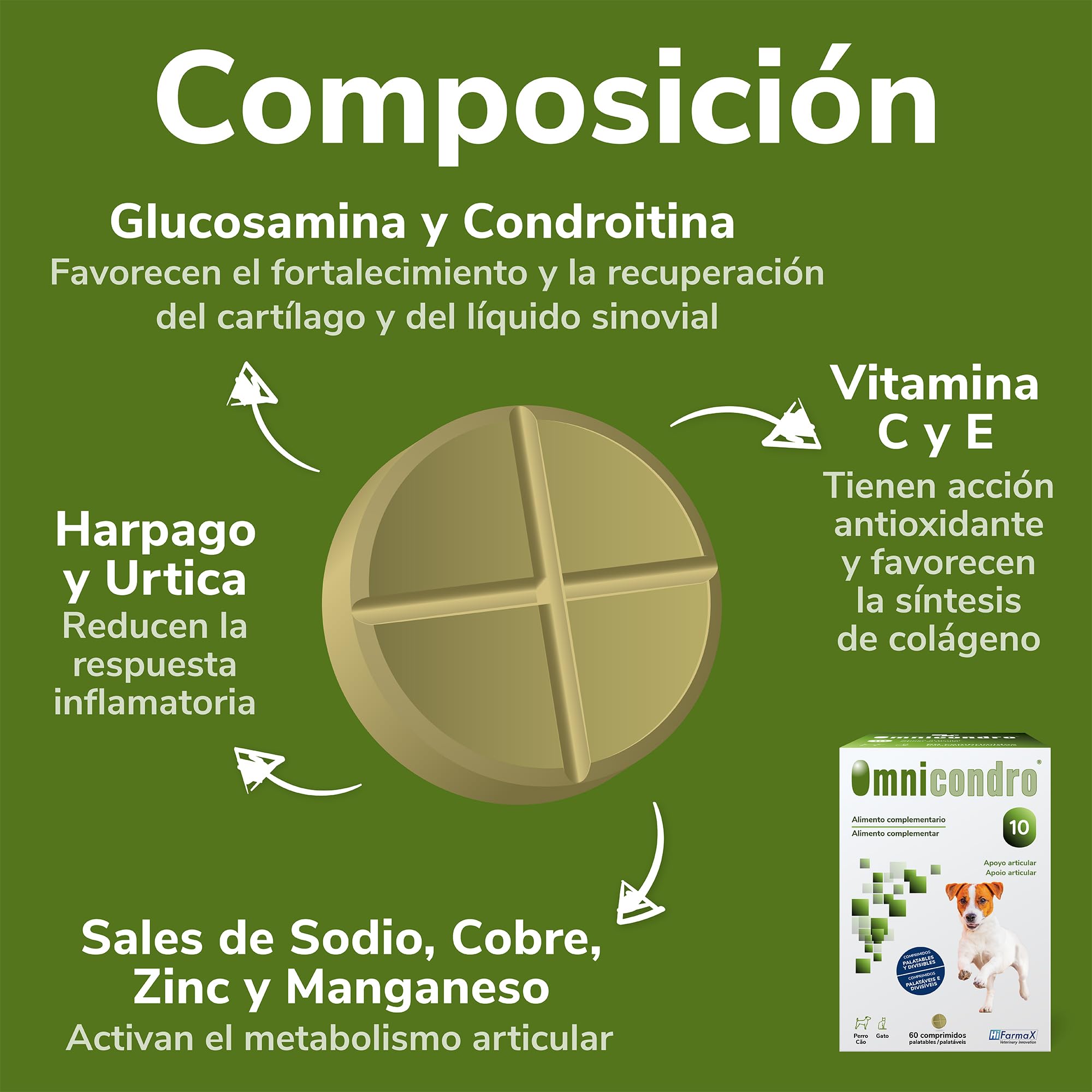 Omnicondro 10 Hifarmax - Condroprotector para Perros y Gatos | Glucosamina y Condroitina para Articulaciones | Vitaminas | Suplementos para Perros Mayores | 60 Comprimidos