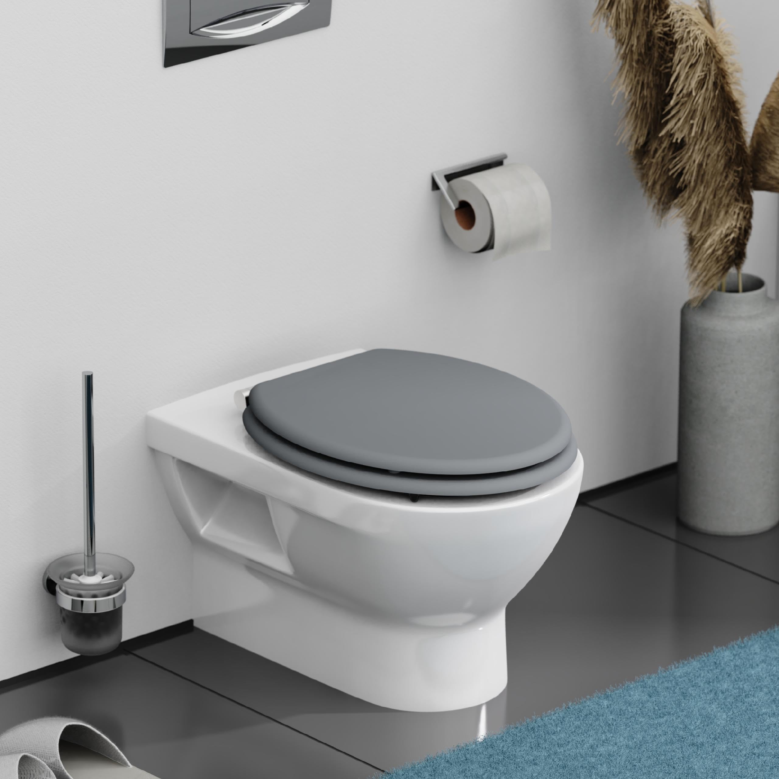 Schütte 80102-A Spirit - Meccanismo di abbassamento automatico in legno, coperchio con anima in legno (carico massimo del sedile WC 150 kg), grigio, grigio