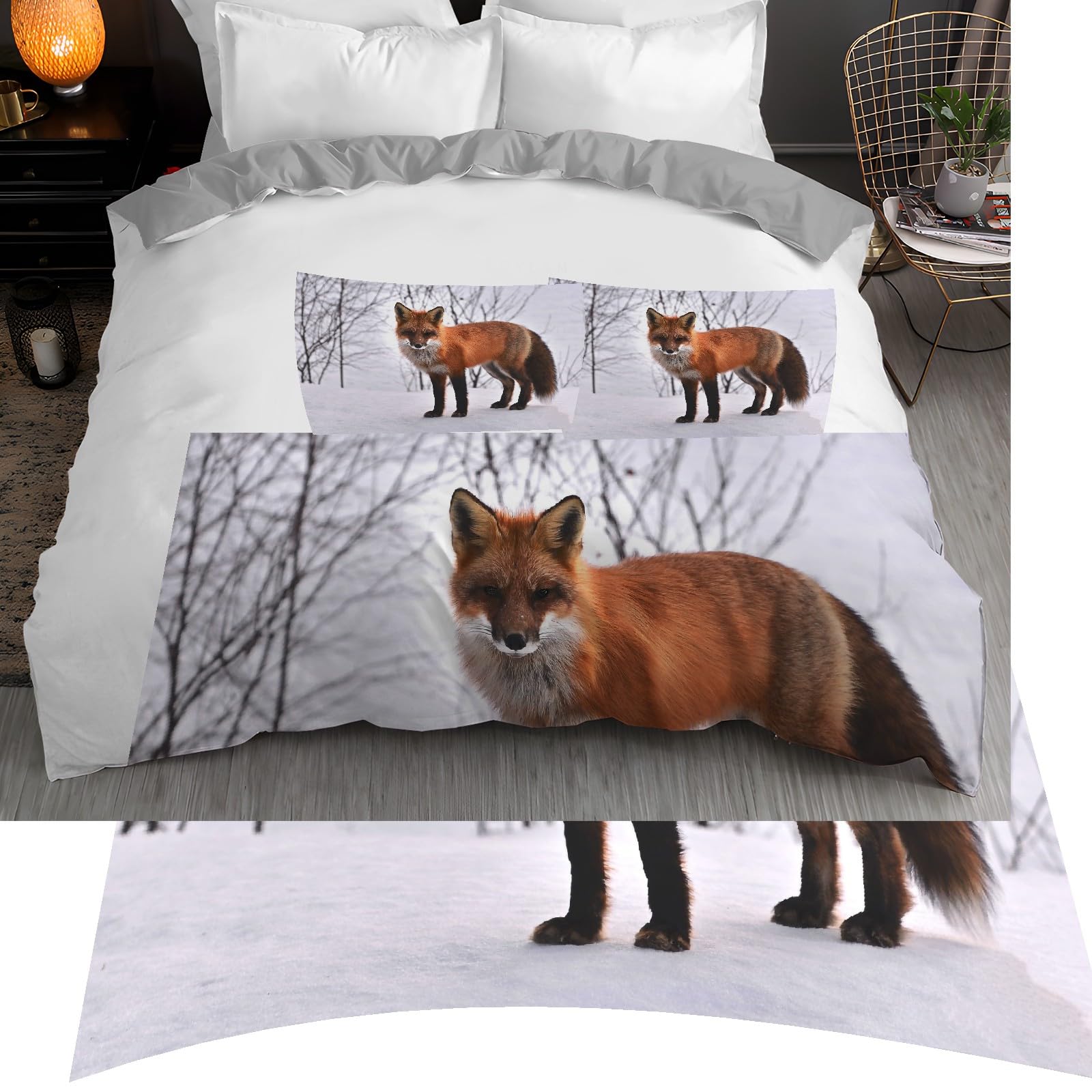 Copripiumino Matrimoniale 240x220 Neve di Fox Biancheria da Letto Morbido Microfibra Copri Piumone e 2 Federe Abbinate, con Zip, Ipoallergenico
