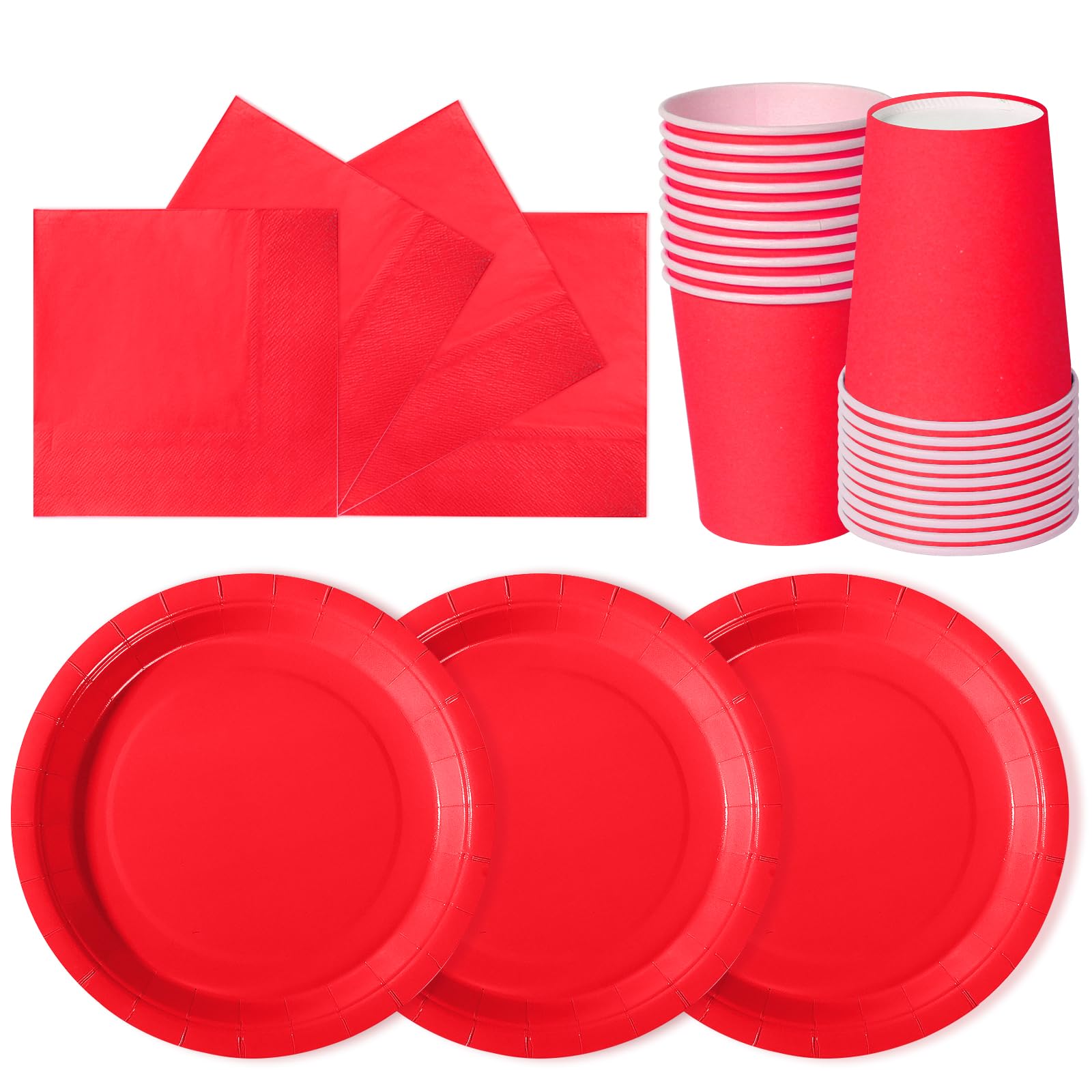 hailstones Red Disposable Party Paper Plates Set Tableware Supplies - 24 Pack of 7 Inch Plates, Cups & Napkins for Kids Birthday Decorations Christening Wedding Shower — image 1