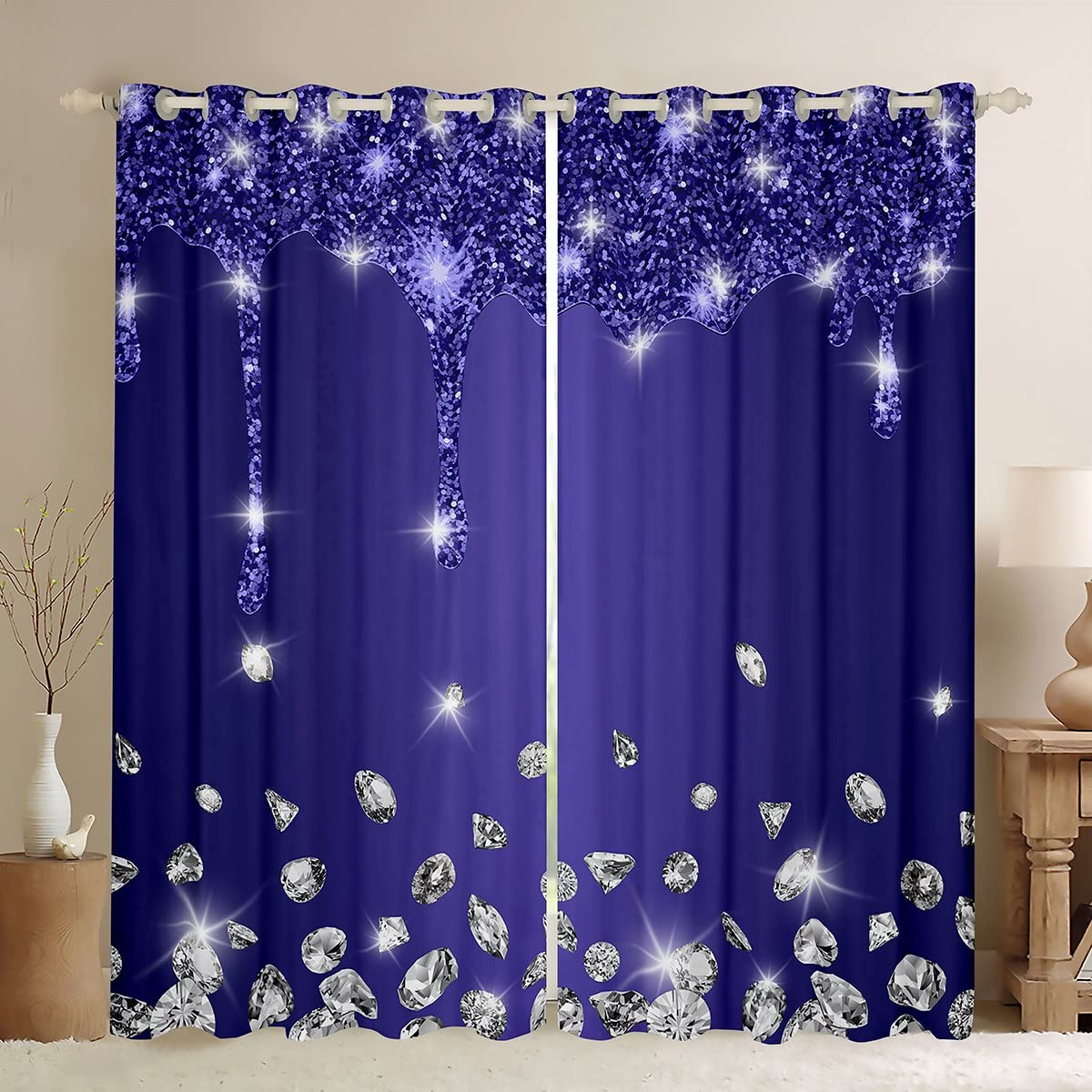 Homemissing Glitter Diamond Dreapes Purple Silver Shiny Curtains for Bedroom Living Room Luxury Texture Colorful Bling Modern Blackout Curtains(30%-50%) Window Treatments