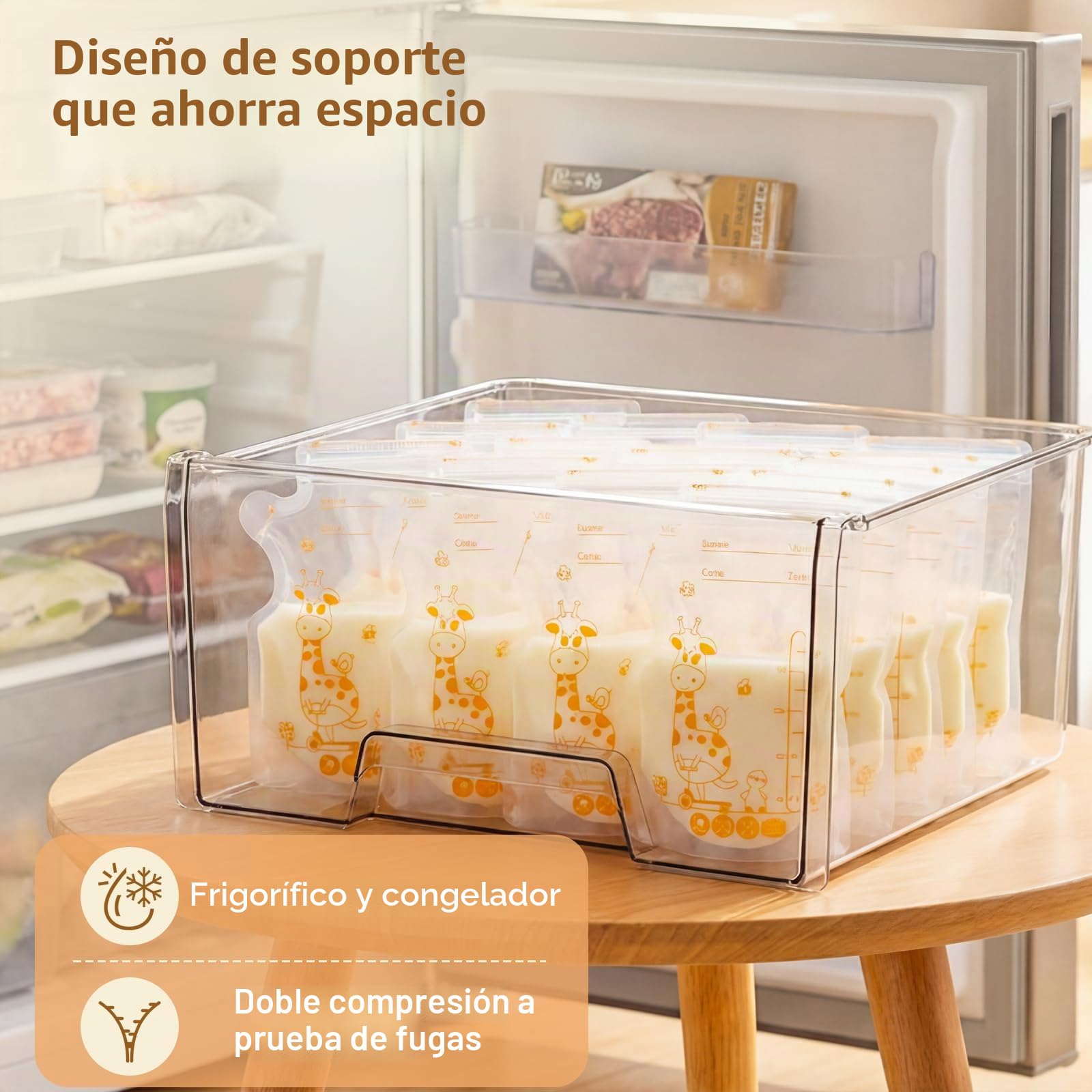 Vinabo Bolsas de Almacenamiento de Leche Materna, 180ml, 100 Unidades, Polietileno, Doble Cierre, Congelación Rápida, Libre de BPA