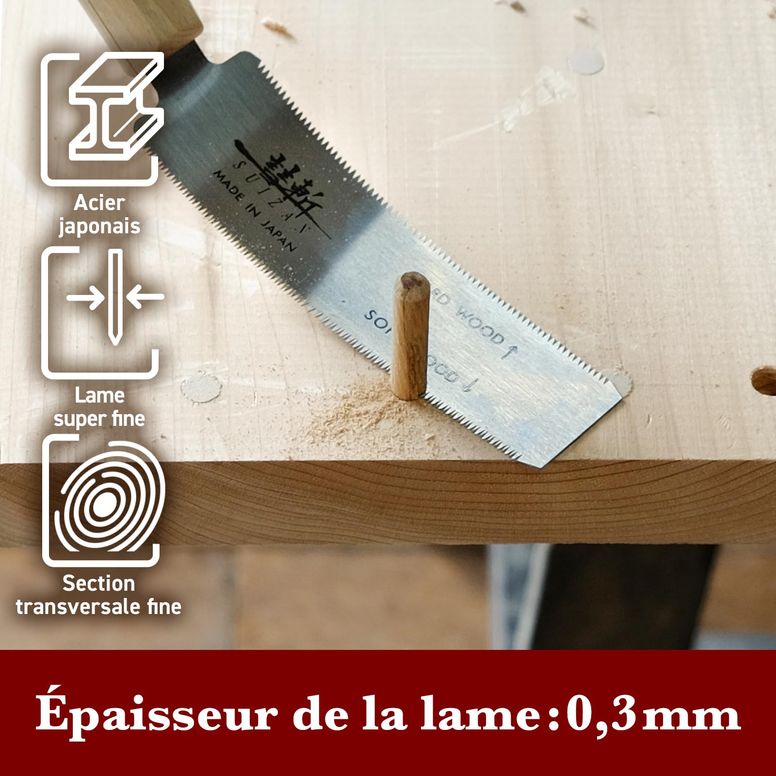 SUIZAN Scies japonaise à coupe fine 120mm - Double tranchant Outils de menuiserie professionnels